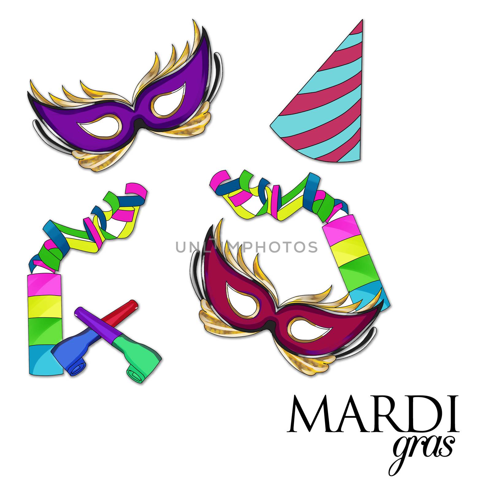 Raster Illustration -Carnival Illustration -Mardi Gras set by GGillustrations