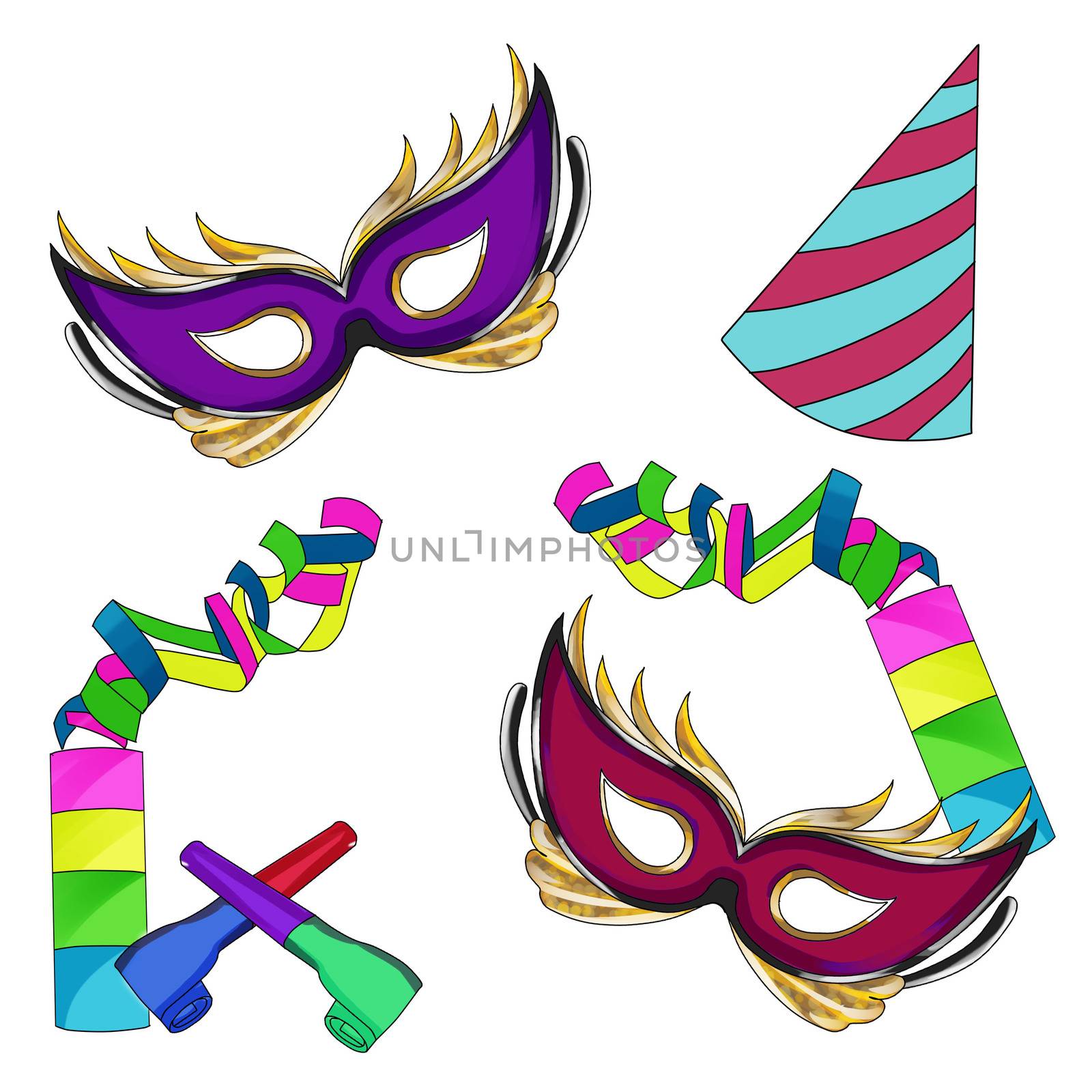Raster Illustration -Carnival Illustration -Mardi Gras set by GGillustrations