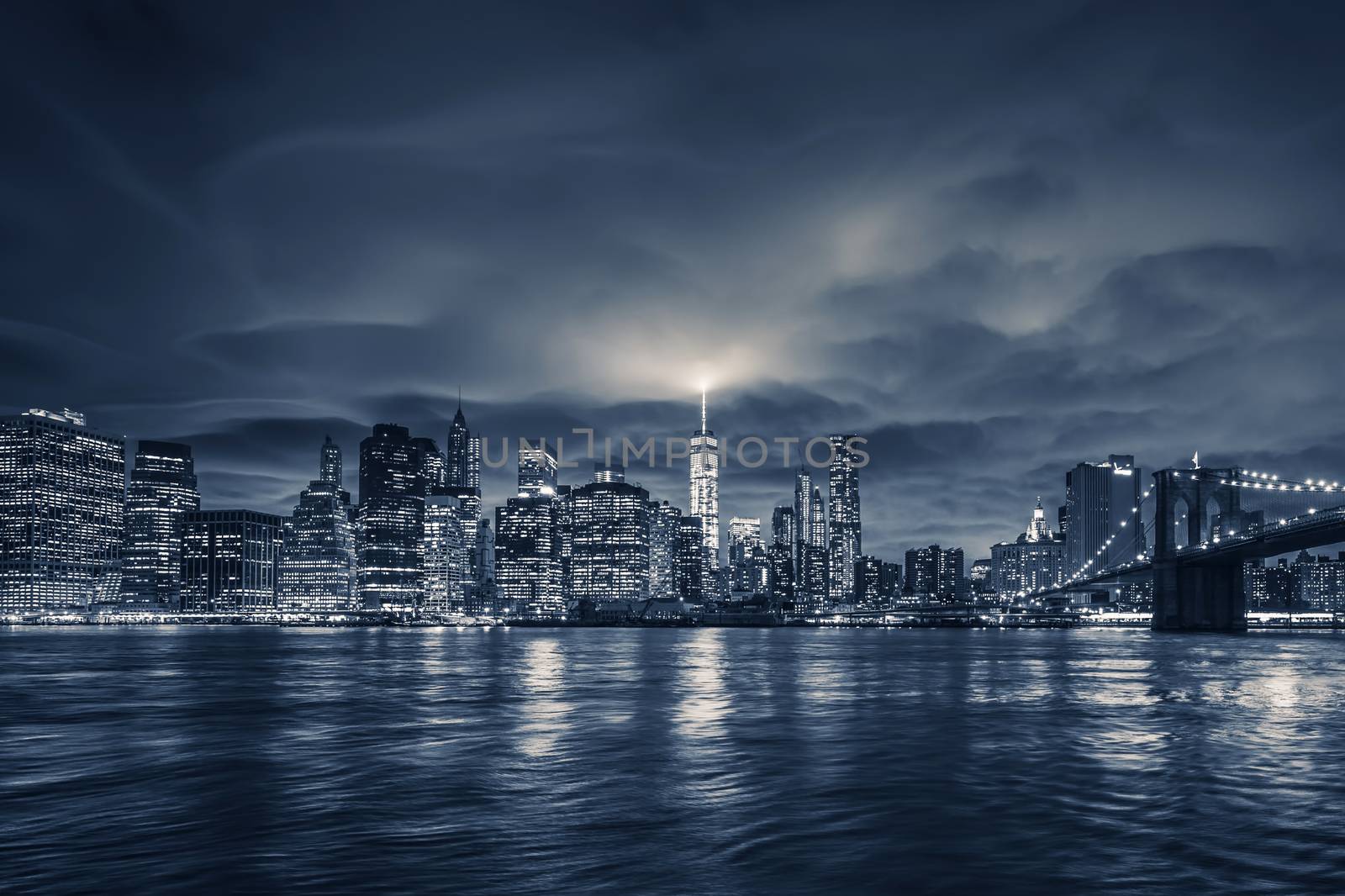 View of Manhattan at night, New York City. 
