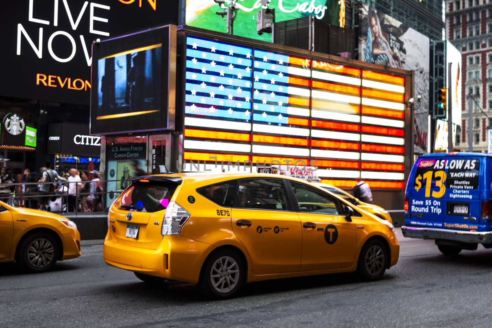 NEW YORK CITY -JULY 09: Times Square, featured with Broadway Theaters and animated LED signs, is a symbol of New York City and the United States, July 09, 2015 in Manhattan, New York City. USA.