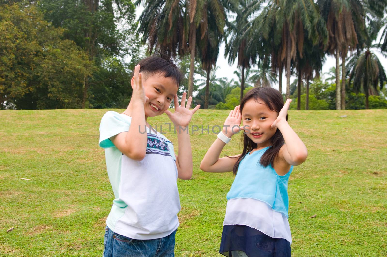 Asian children having fun at outdoor