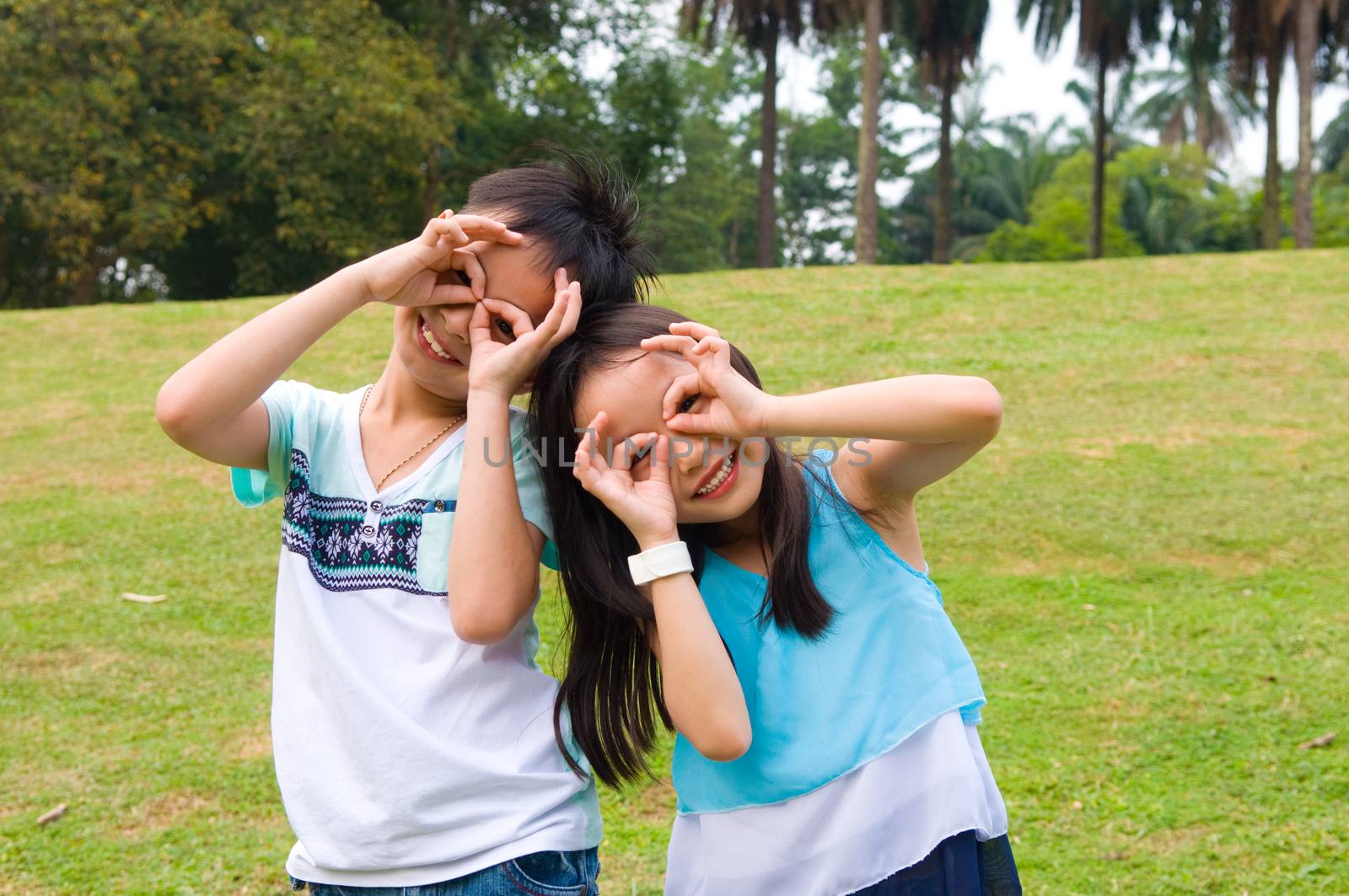 Asian children having fun at outdoor