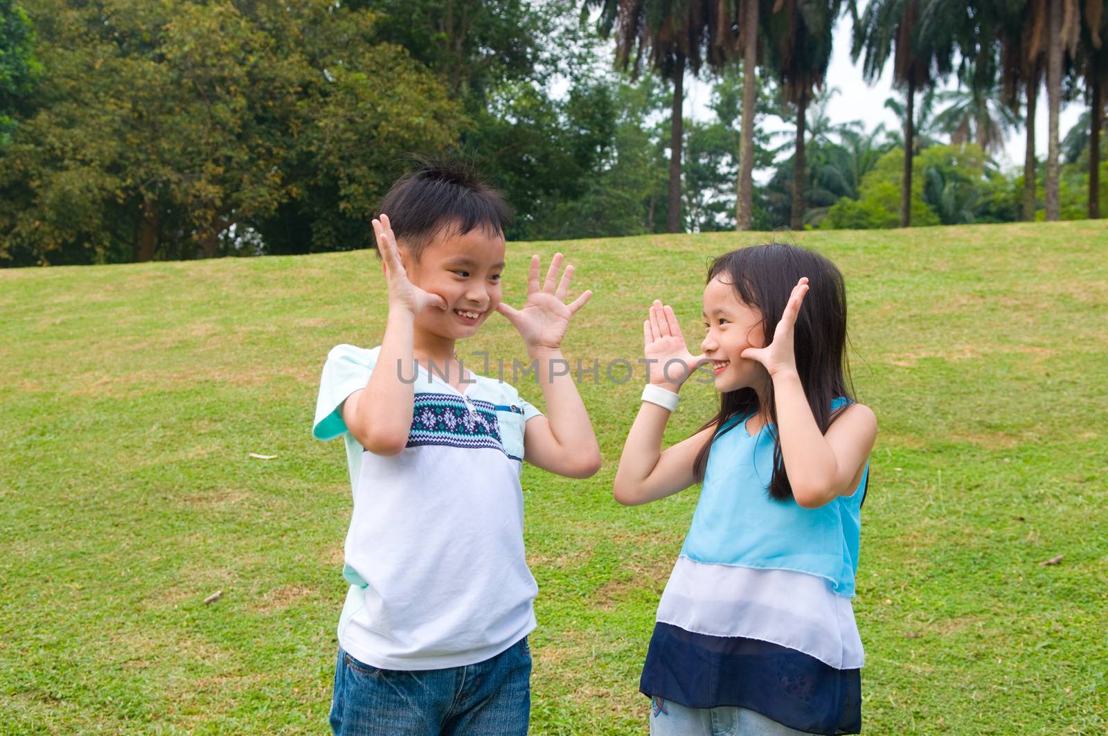 Asian children having fun at outdoor