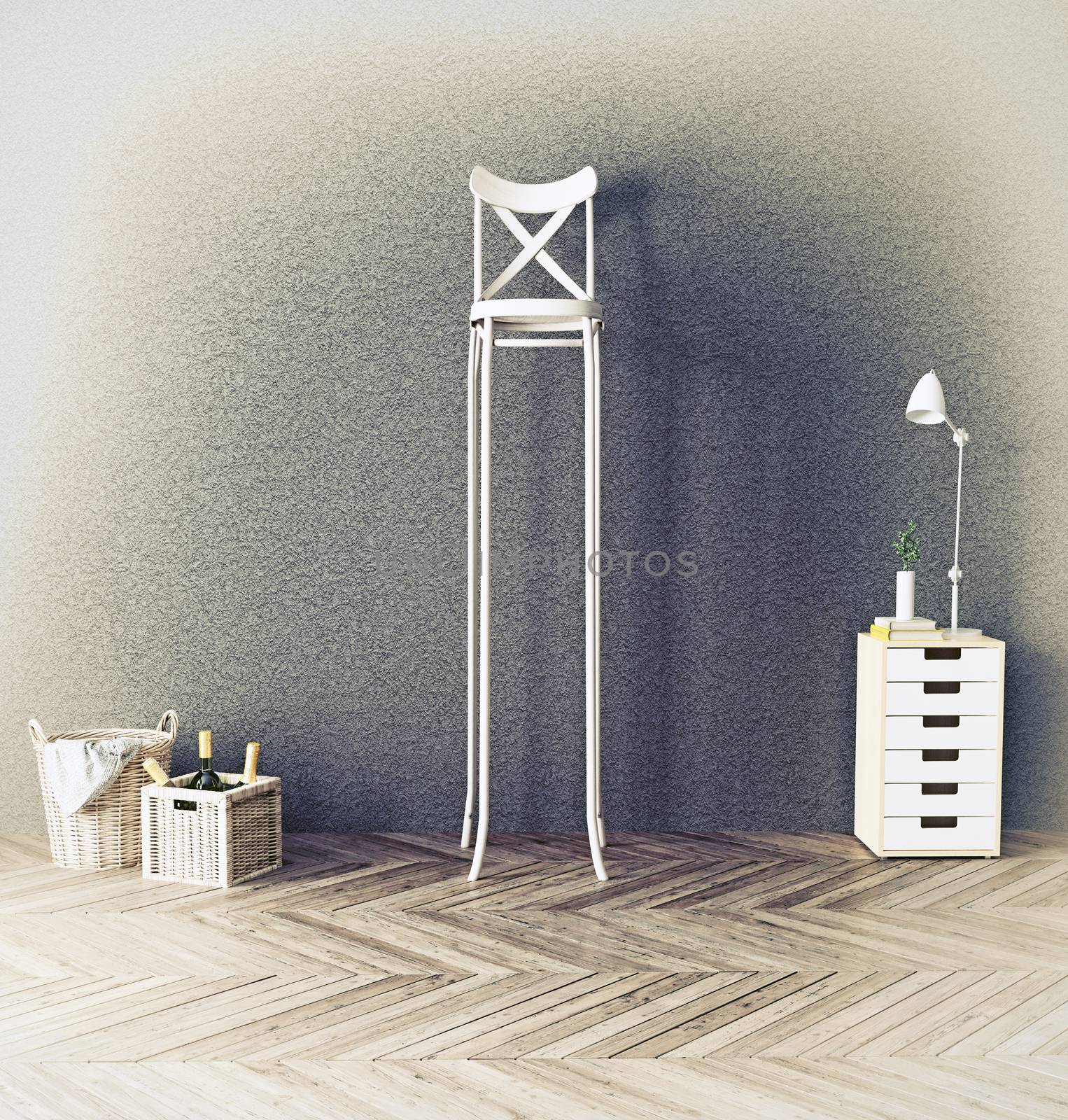 long chair  in the room. 3d concept