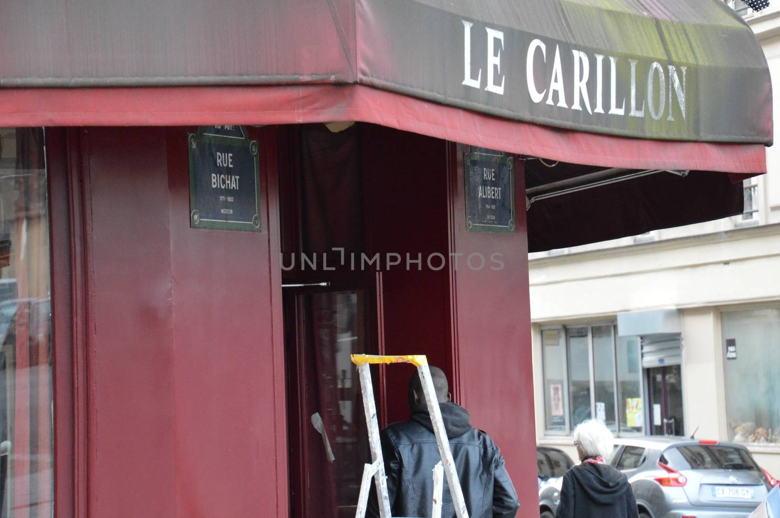 FRANCE, Paris: Le Carillon, the popular Paris located on rue Bichat, bar where 15 people were killed during terror attacks in November, reopens its doors again on January 13, 2016, two months after the attacks. Gunmen and suicide bombers went on a killing spree in Paris on November 13, attacking the concert hall Bataclan as well as bars, restaurants and the Stade de France. Islamic State jihadists operating out of Iraq and Syria released a statement claiming responsibility for the coordinated attacks that killed 130 and injured over 350.