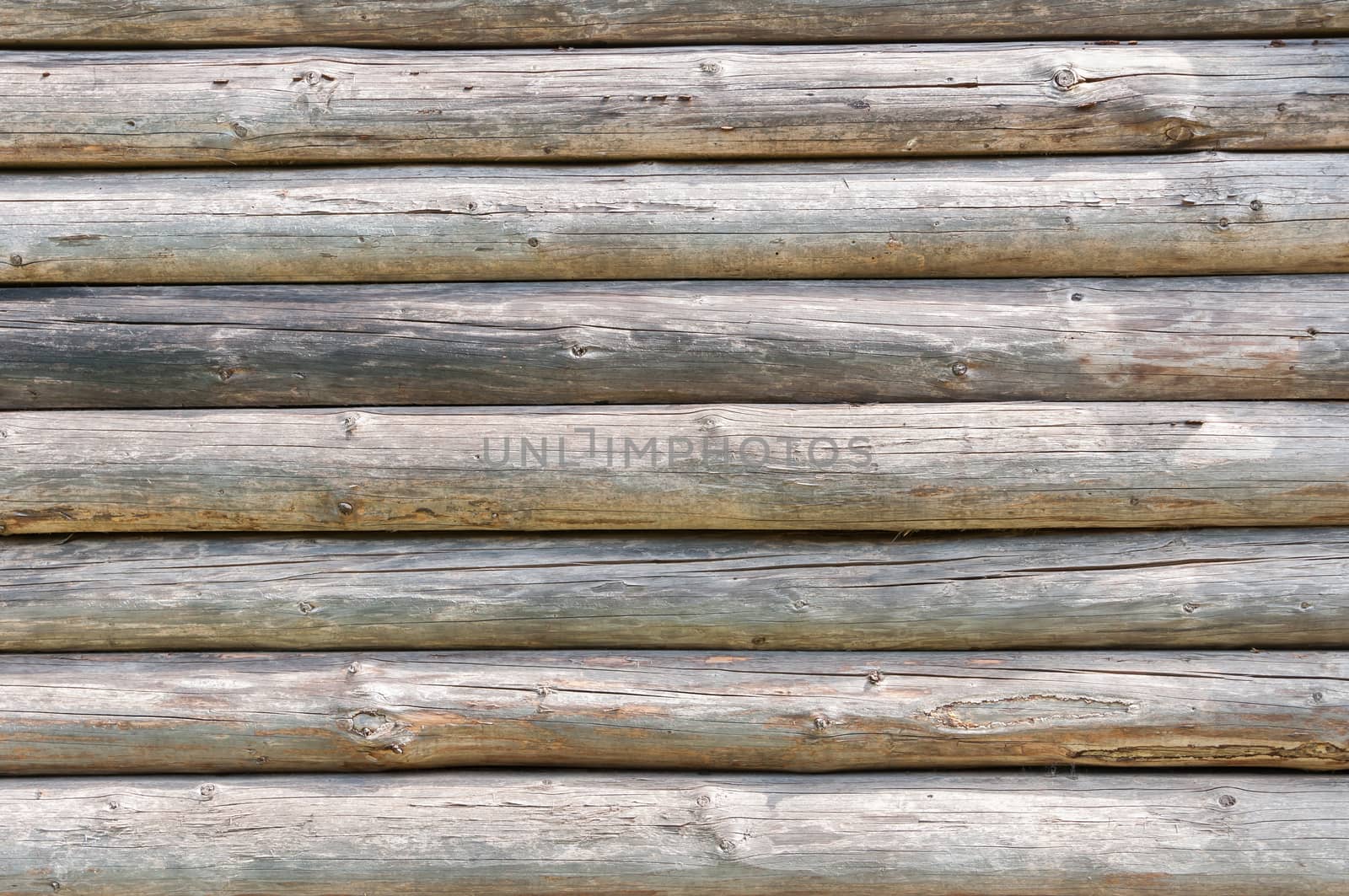 Old wooden wall made of logs as a background