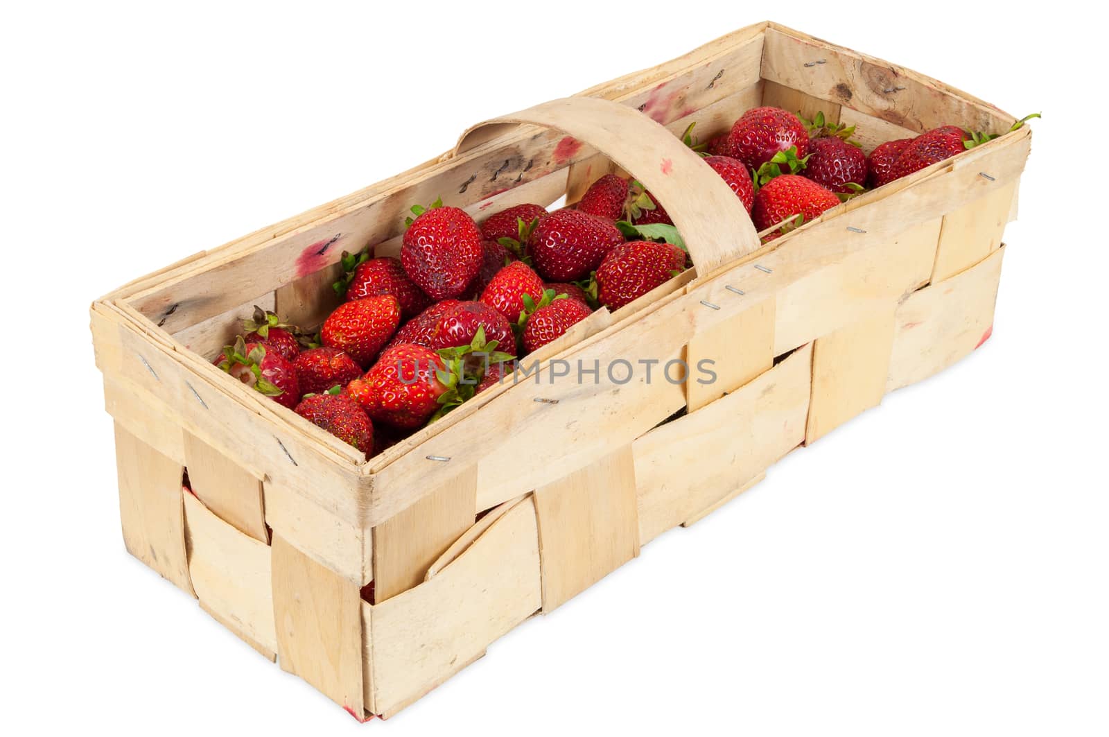 Basket of fresh strawberries isolated on white background with clipping path