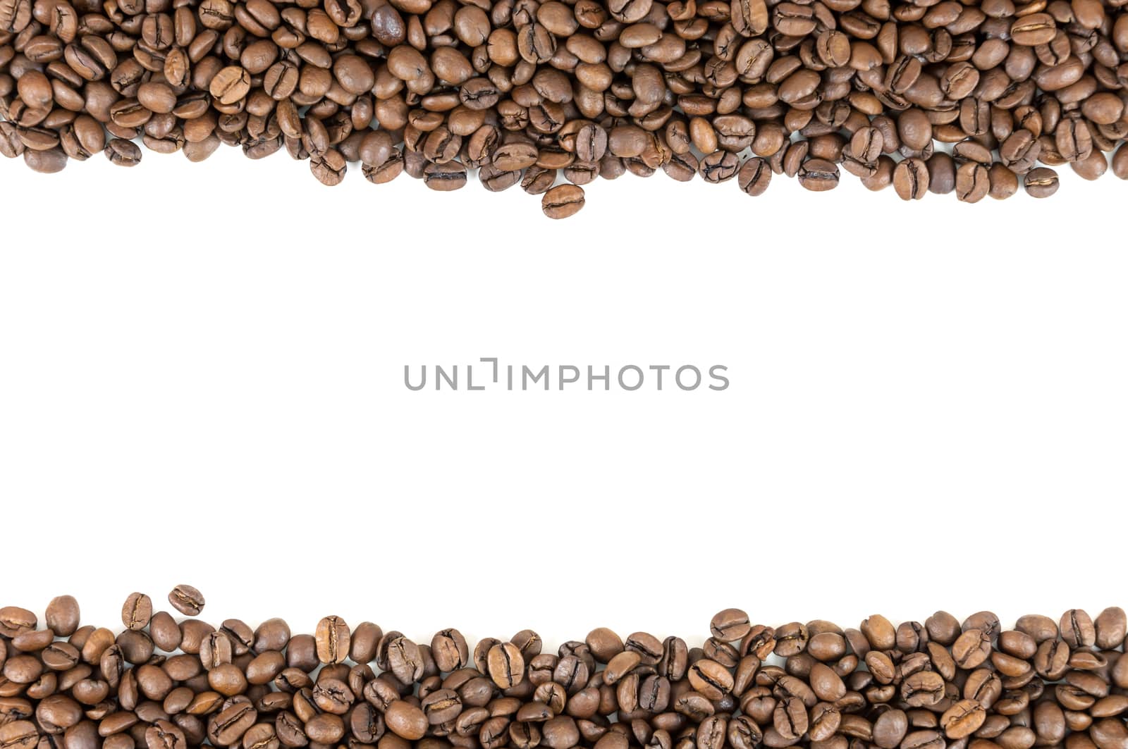 Coffee beans stripes isolated on white background