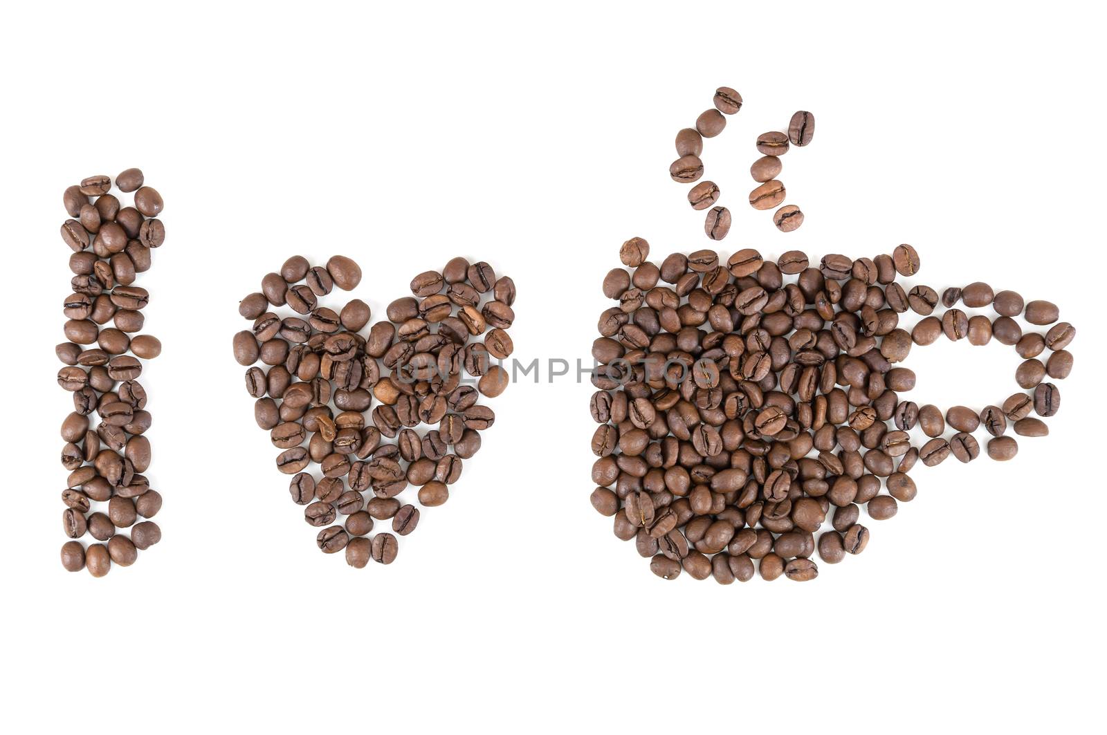 I love coffee symbols made of coffee beans isolated on white background