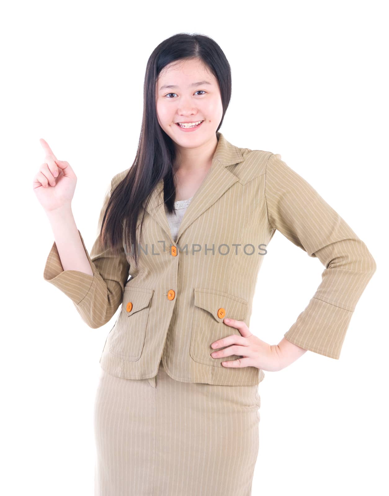 Smiling Southeast Asian Business woman over white background