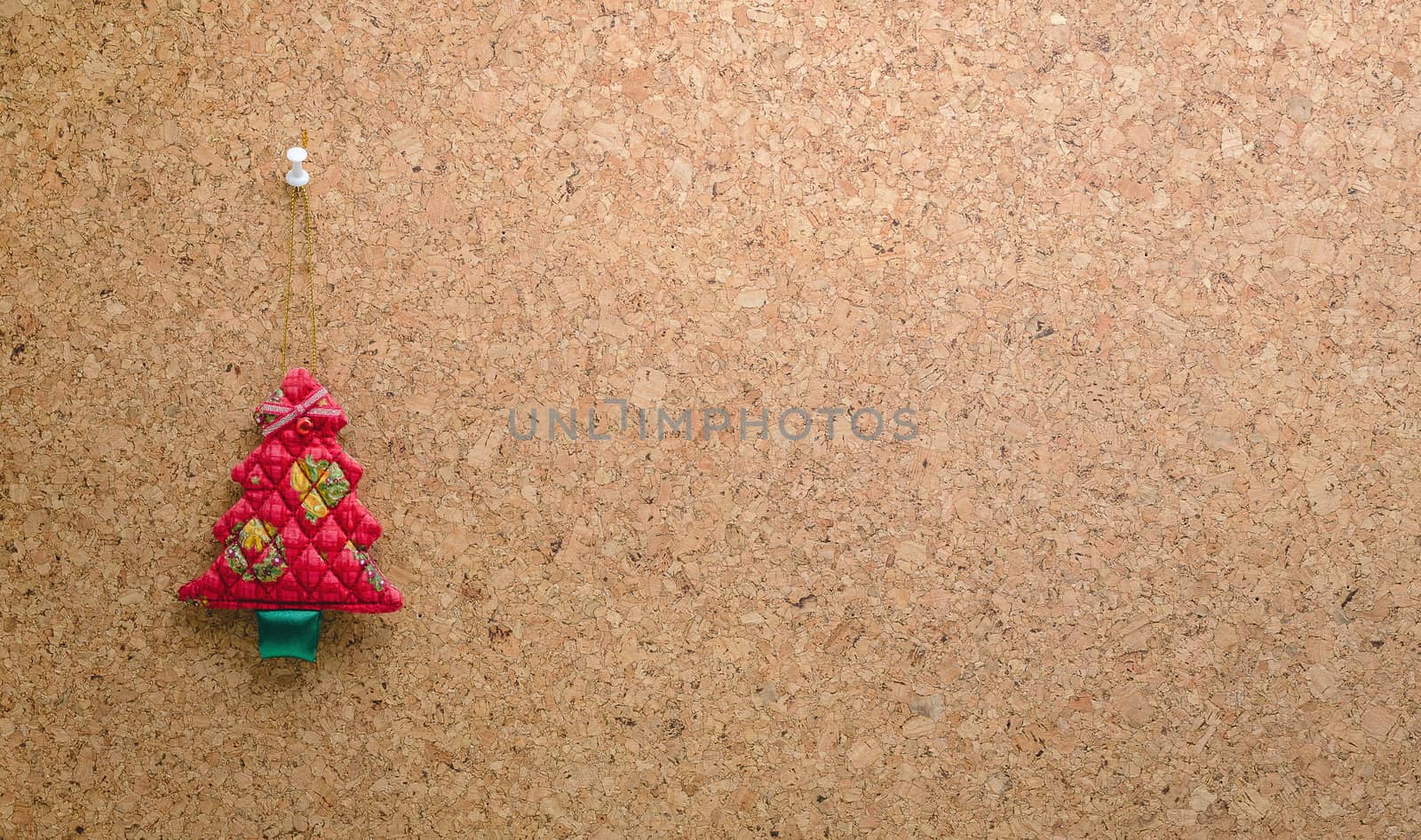 Cork message board with hanging red christmas tree by gypsygraphy