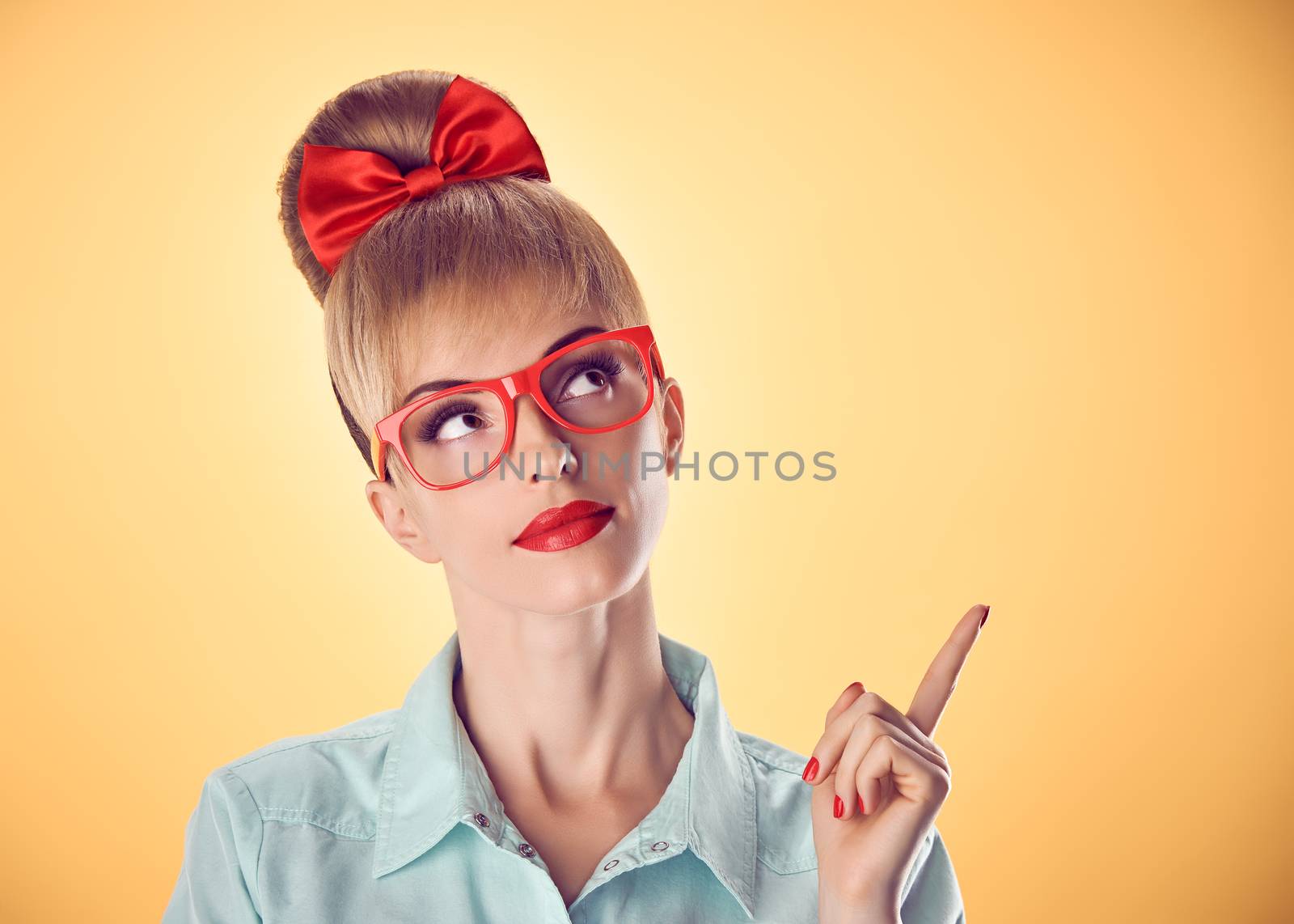 Beauty fashion business woman, red glasses. Pinup by 918