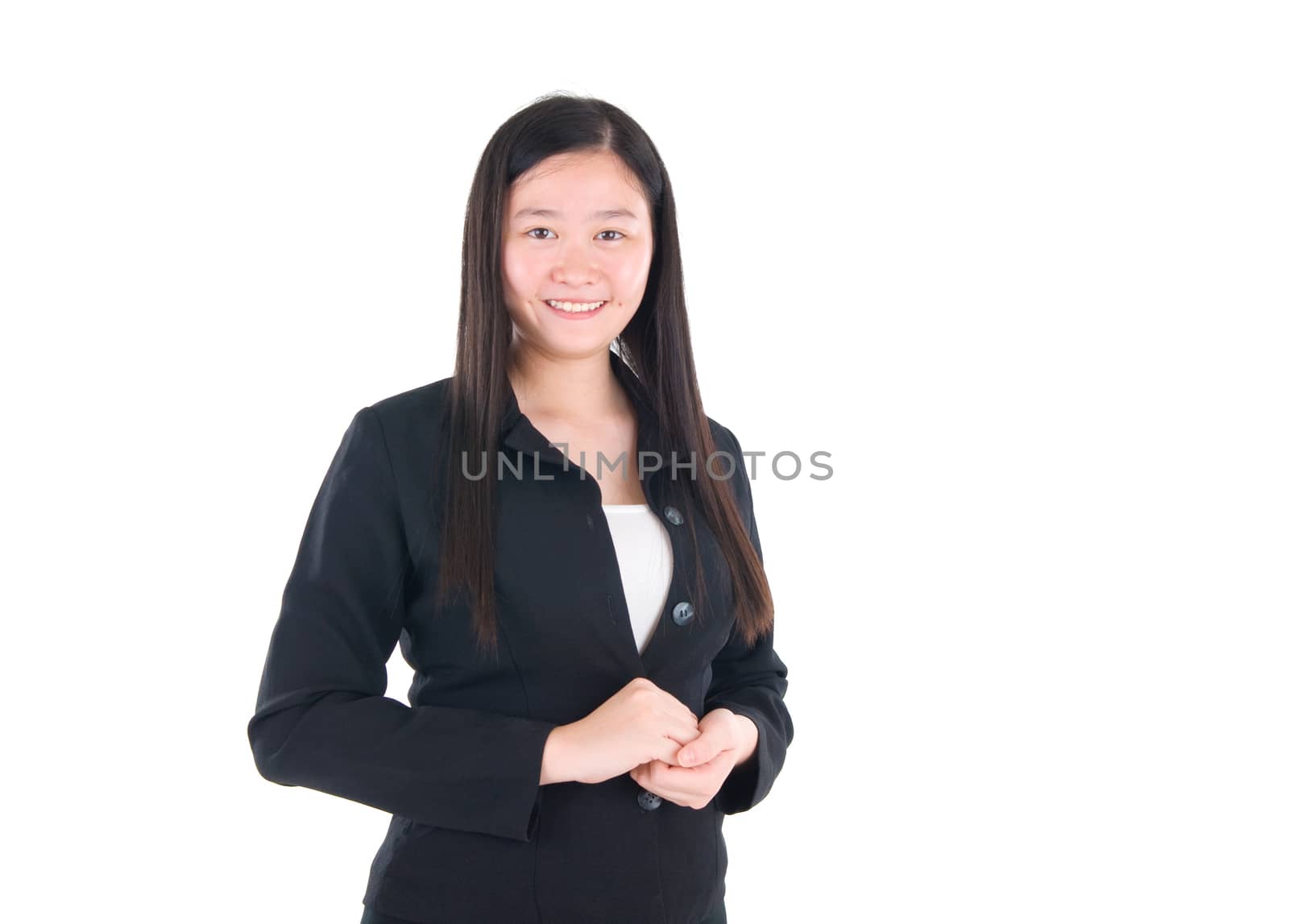 Smiling Southeast Asian Business woman over white background