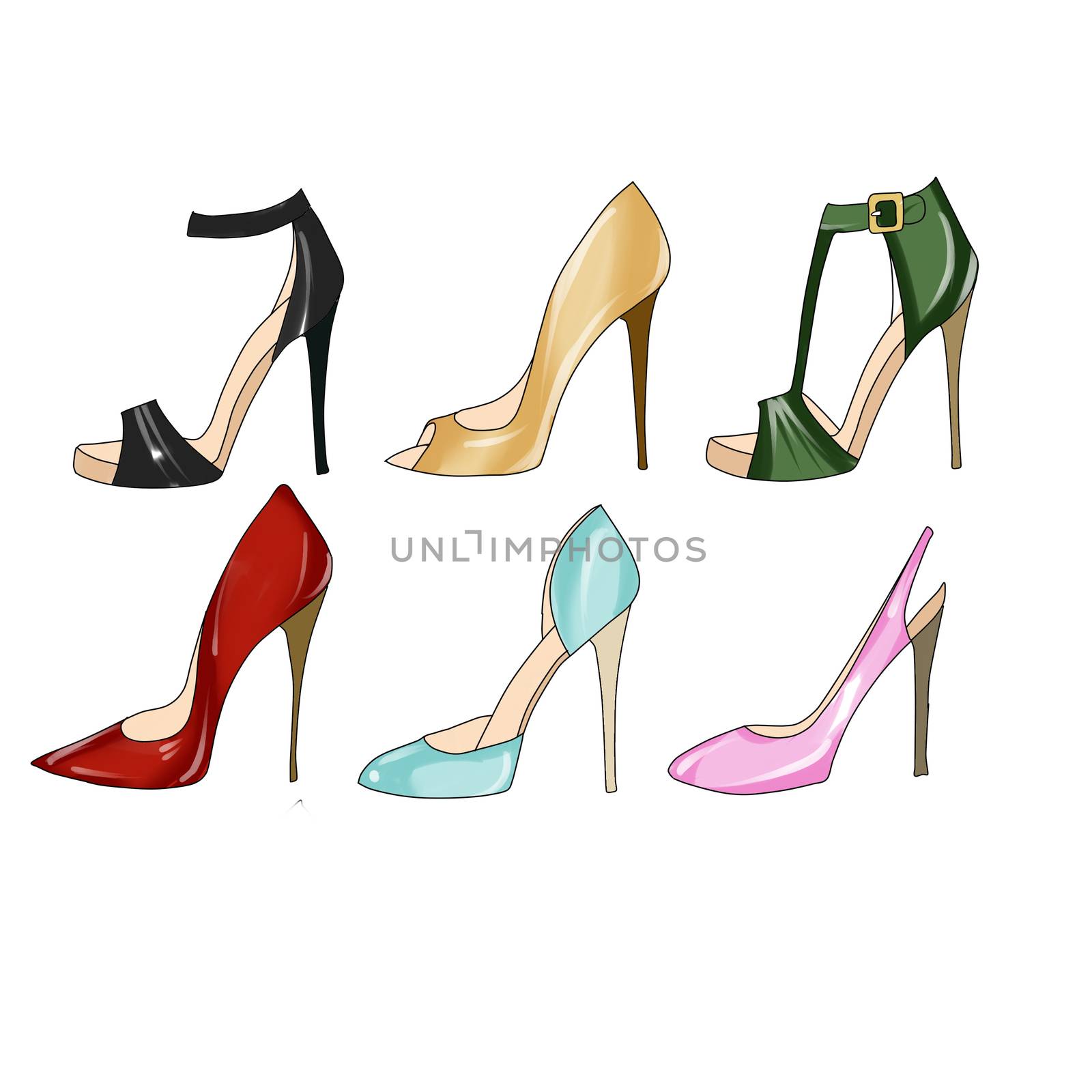 Fashion Illustration - Set of different types of heel shoes by GGillustrations