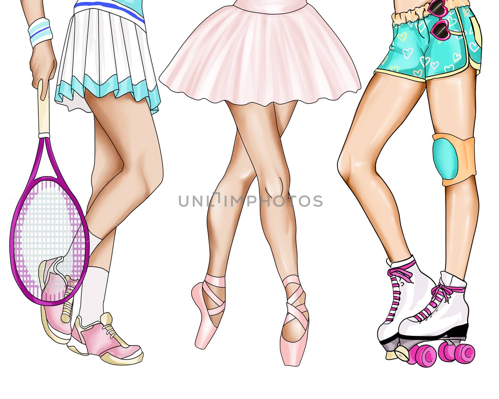 Hand drawn illustration - legs of girls practicing sport by GGillustrations