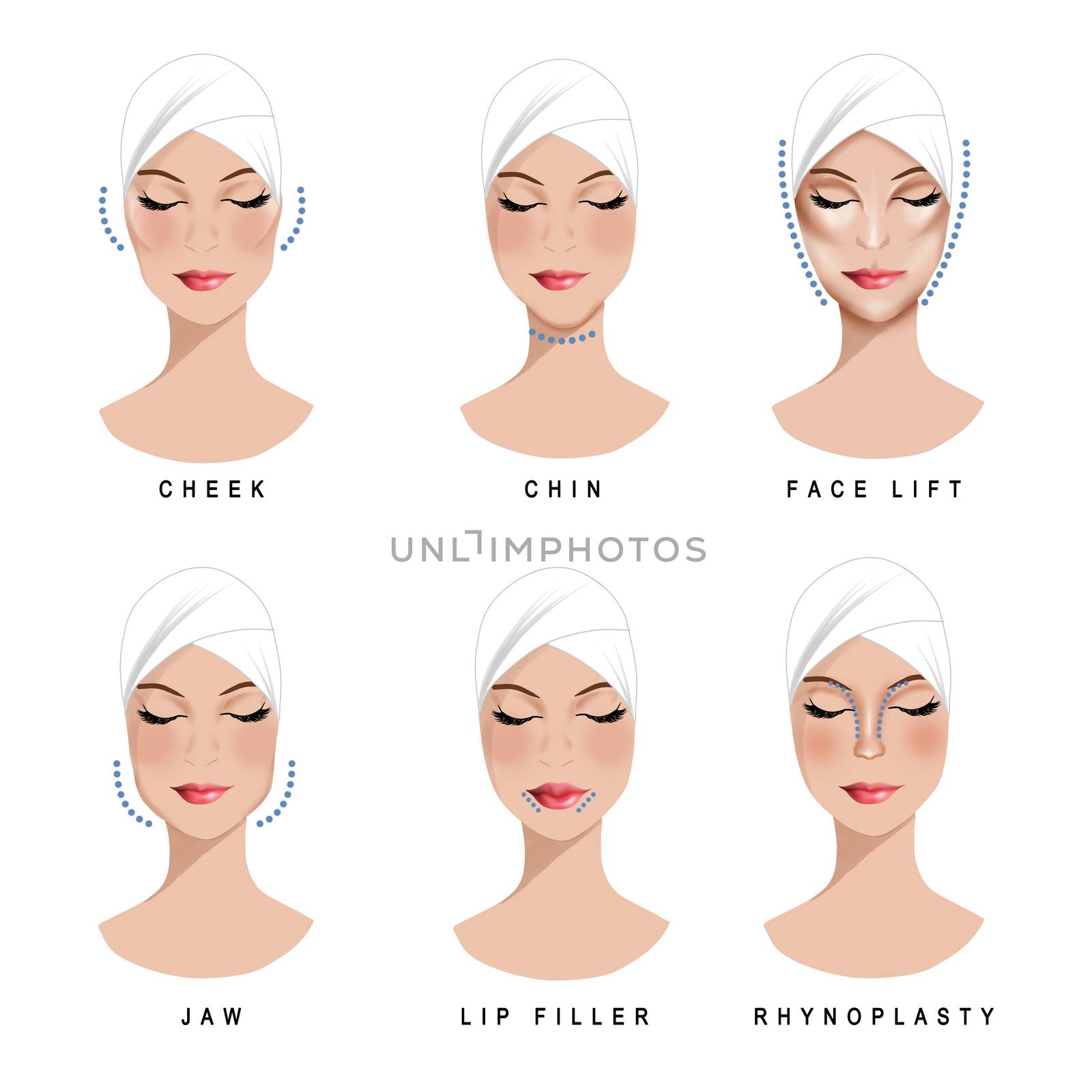 Beauty and surgery treatments set of clipart