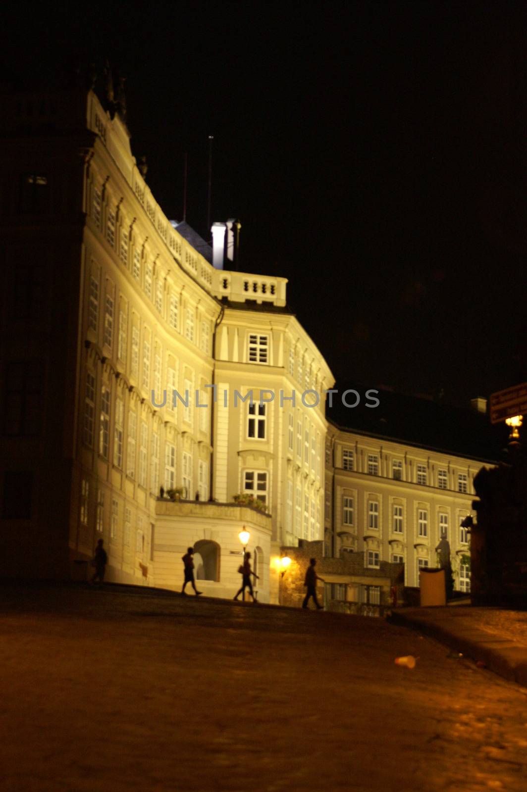 Prague president palace at night - mysterious scene in old prague city