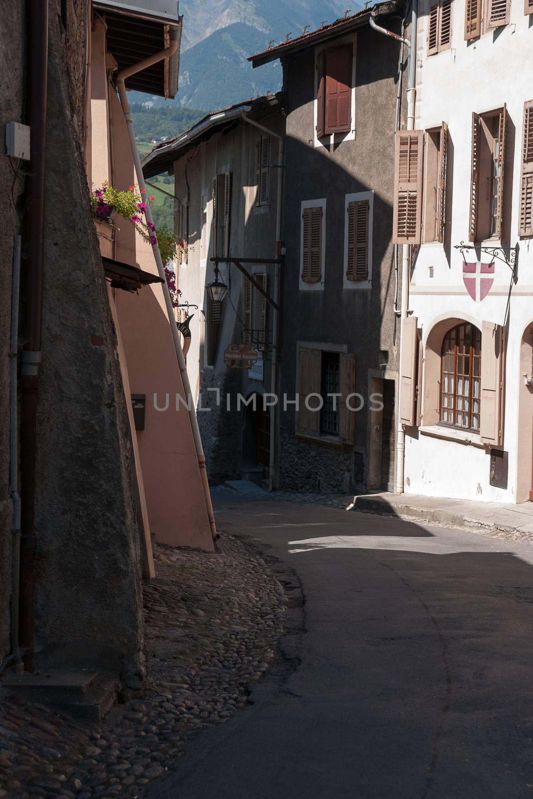 Old town streets in Albertville Savoie city in france