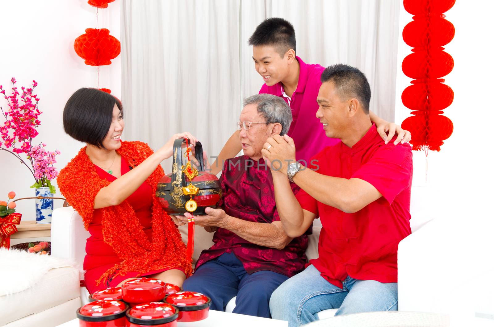 Asian three generations family celebrate chinese new year