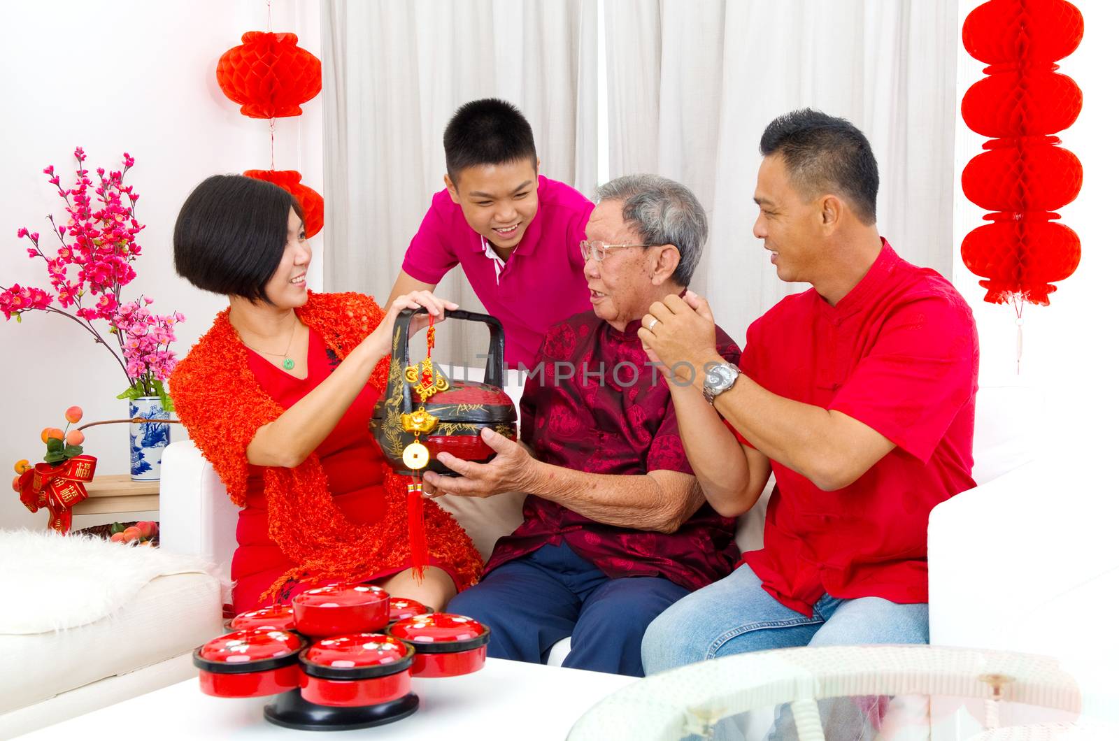 Asian three generations family celebrate chinese new year