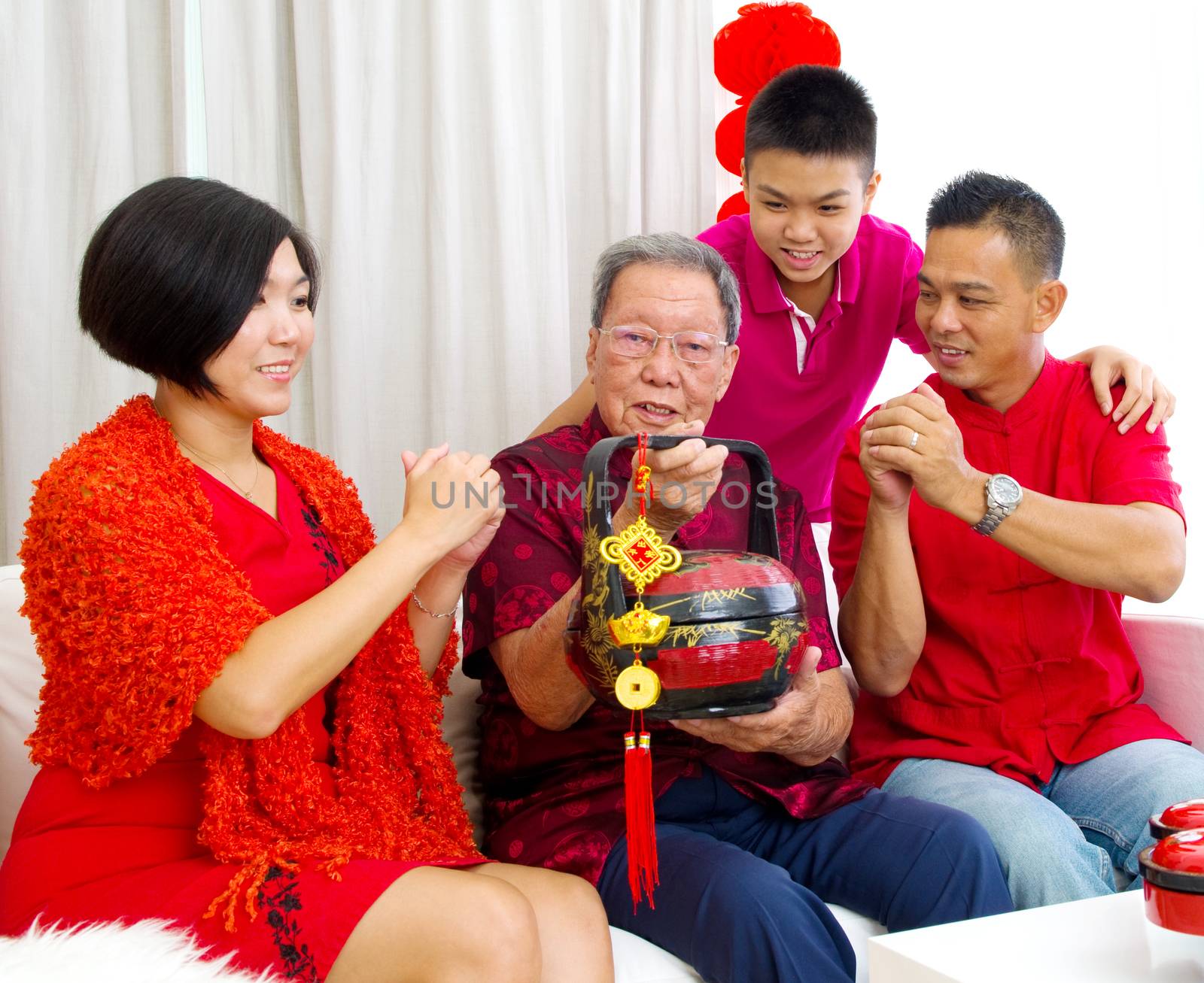 Asian three generations family celebrate chinese new year