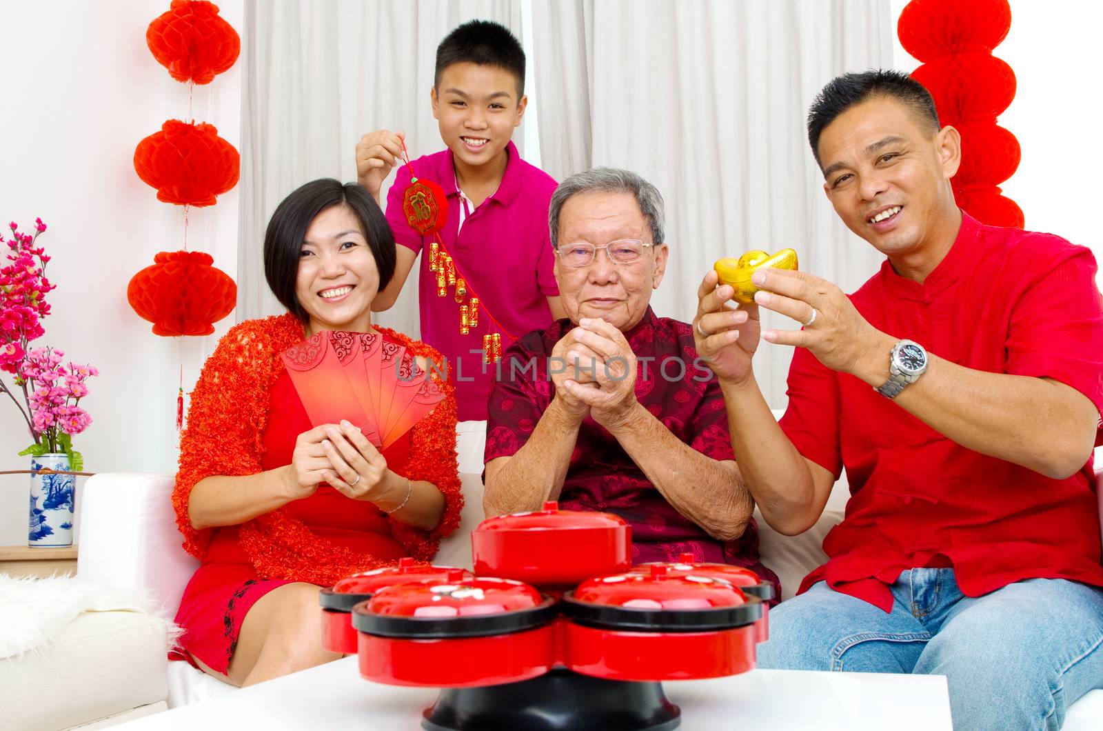 Asian three generations family celebrate chinese new year