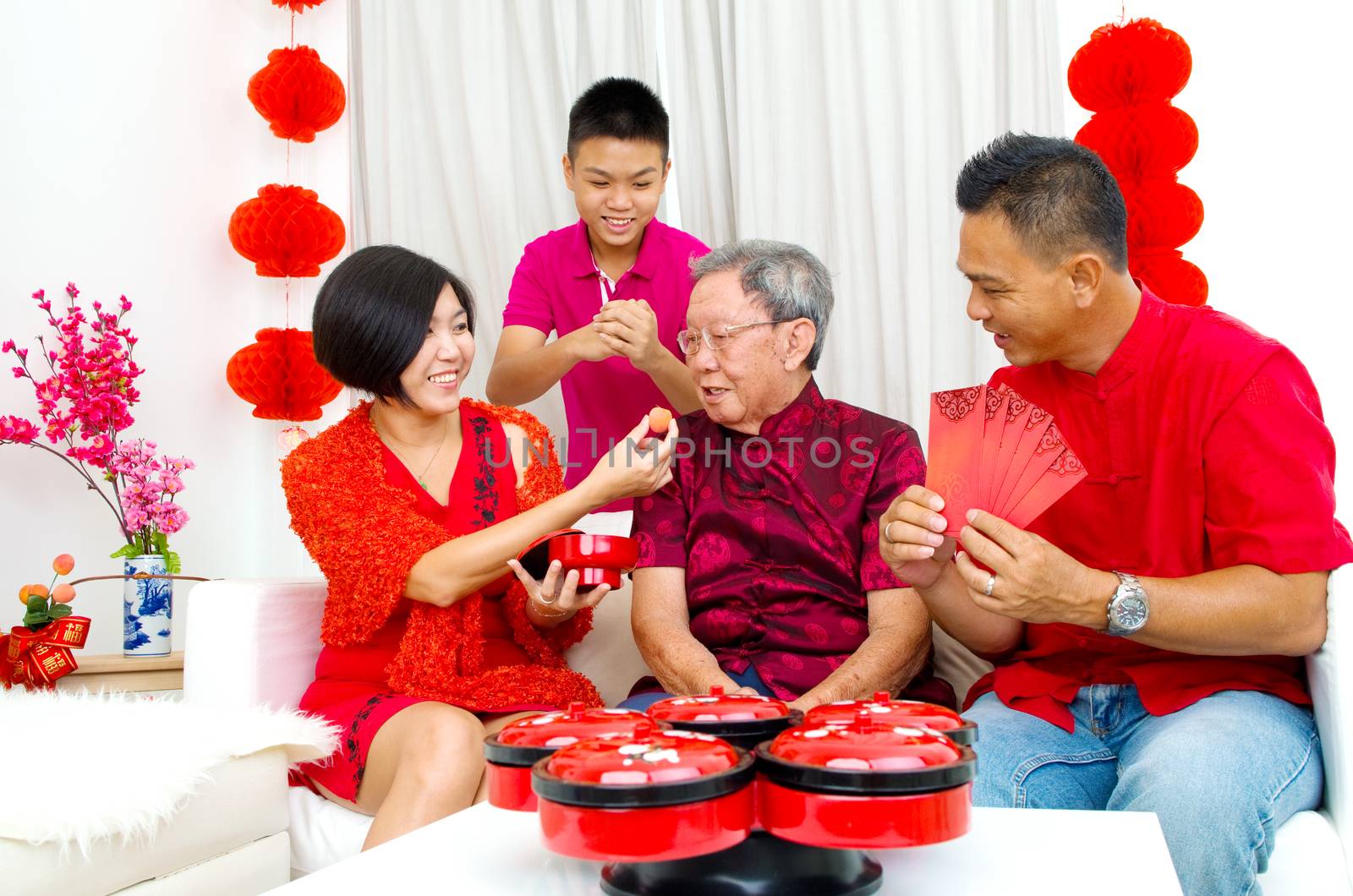 Asian three generations family celebrate chinese new year