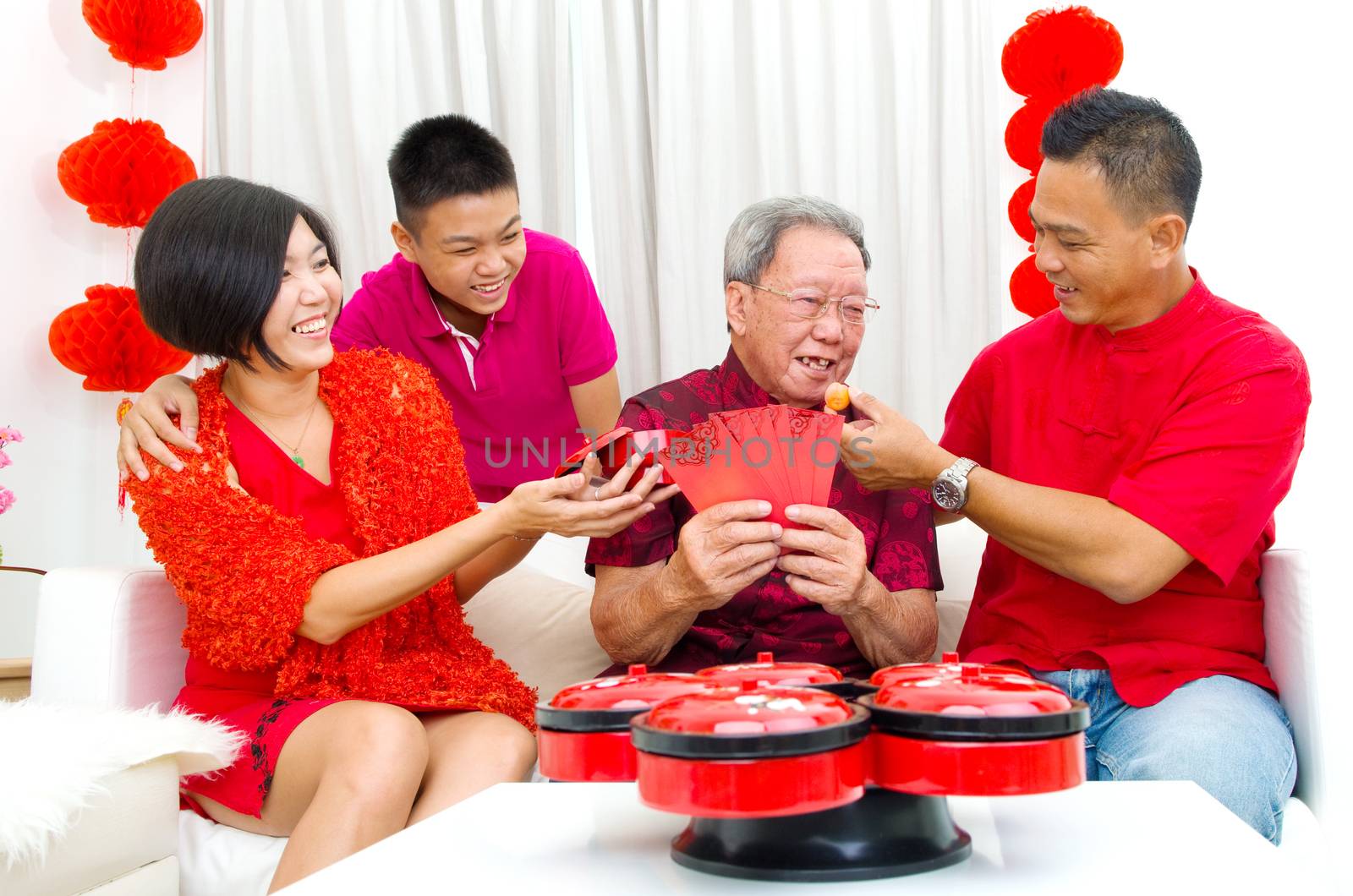 Asian three generations family celebrate chinese new year