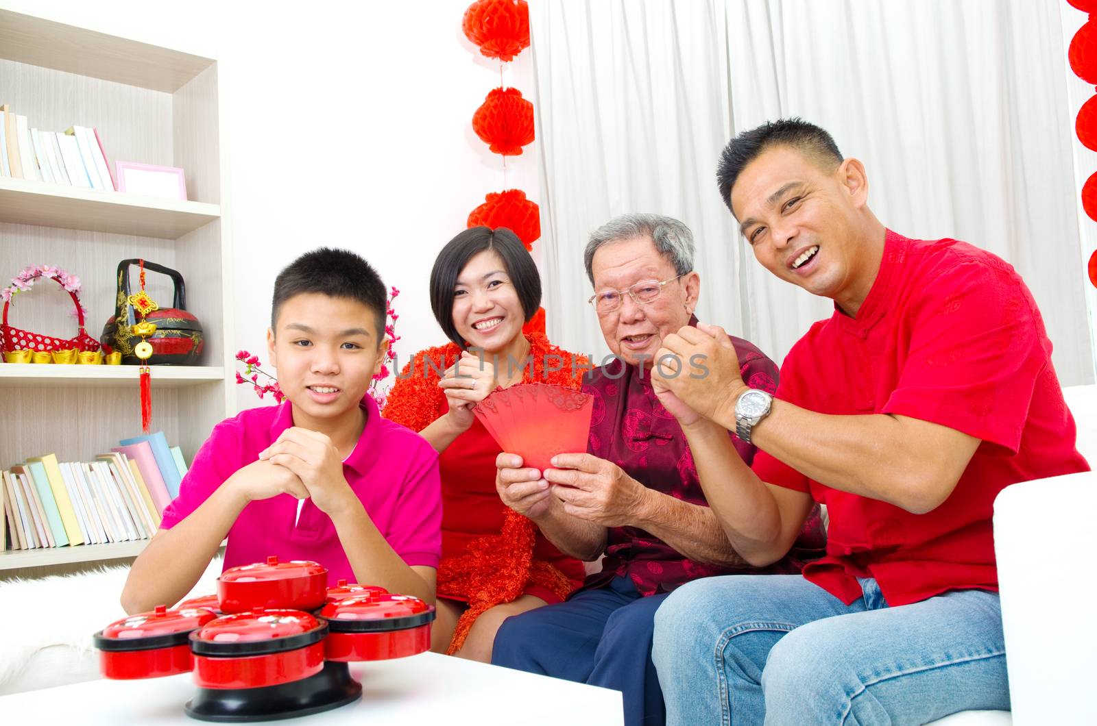 Asian three generations family celebrate chinese new year