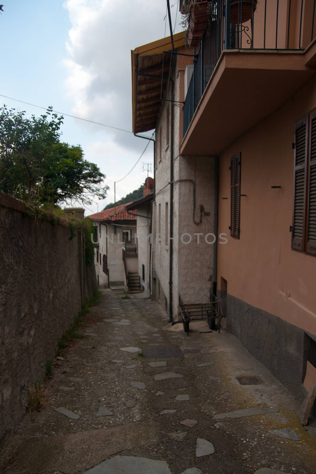 Piemonte village street in summer italy vacation