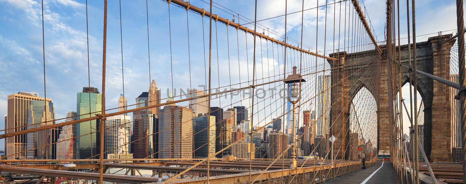 Panoramic view of Brooklyn Bridge, New York, USA.