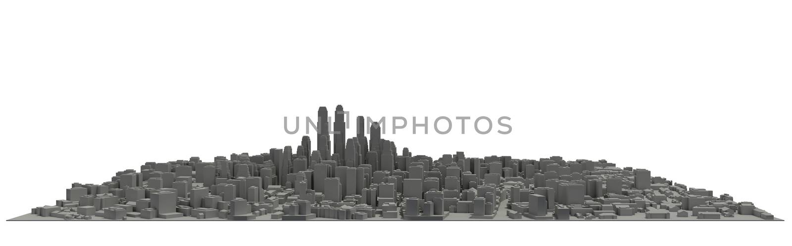 Model of city, 3d construction, close up view. Isolated on white background