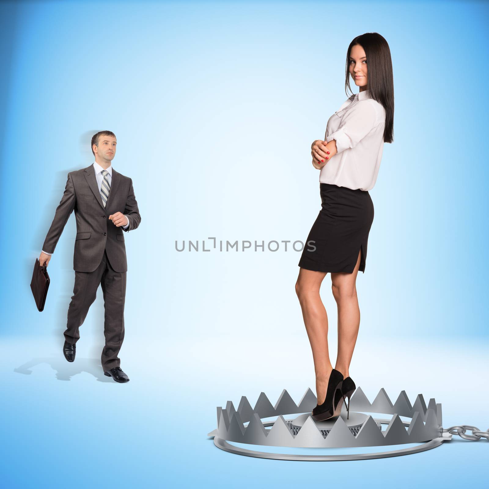 Businessman with lady in bear trap by cherezoff