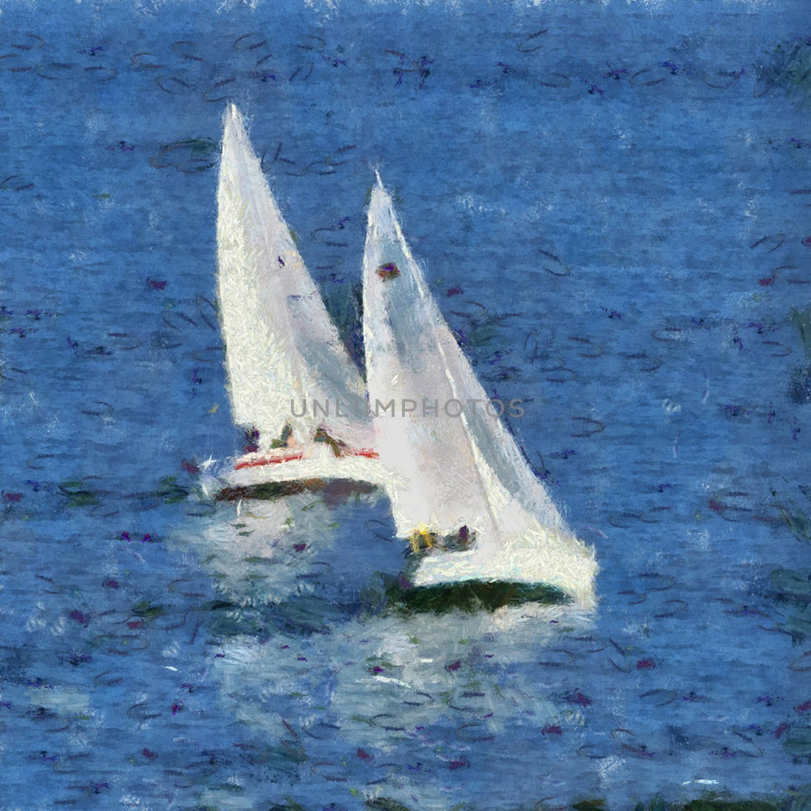 Sailing vessels in race around Plymouth Sound, Devon, UK, mid summer evening.