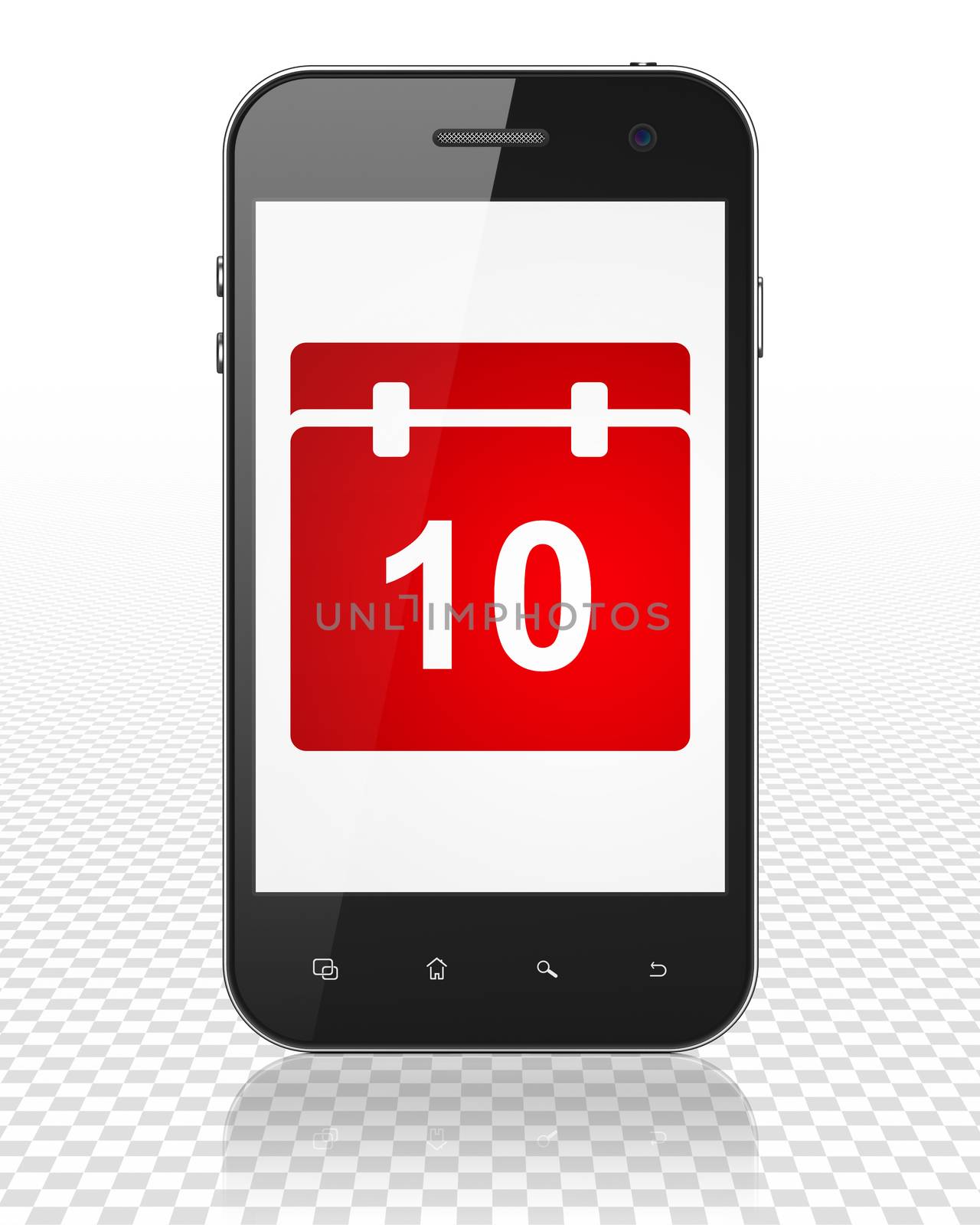 Timeline concept: Smartphone with red Calendar icon on display