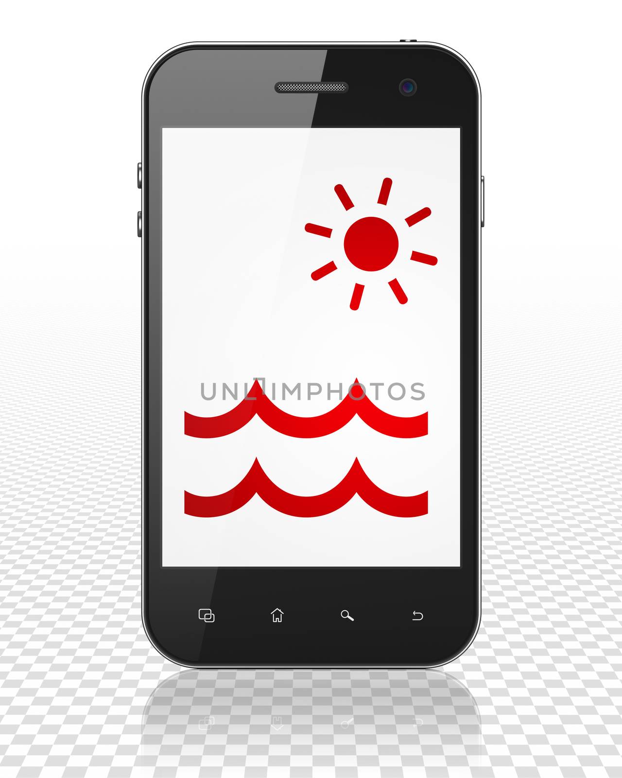 Vacation concept: Smartphone with red Beach icon on display