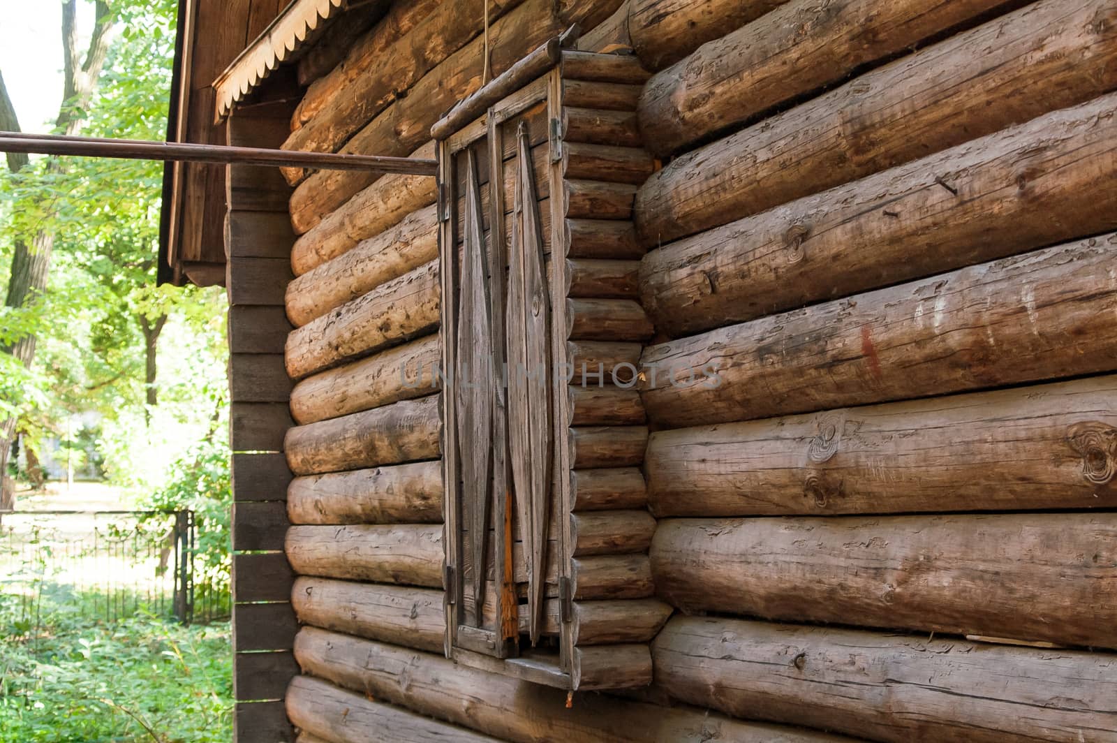 The wooden window in an old house from a frame