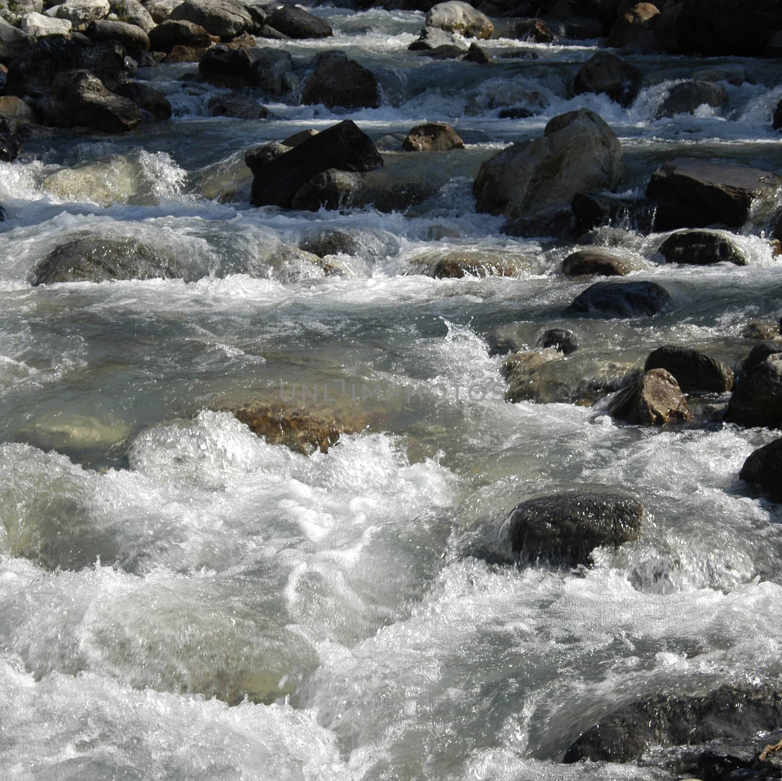 Rushing water cascading from the Rockies in springtime.