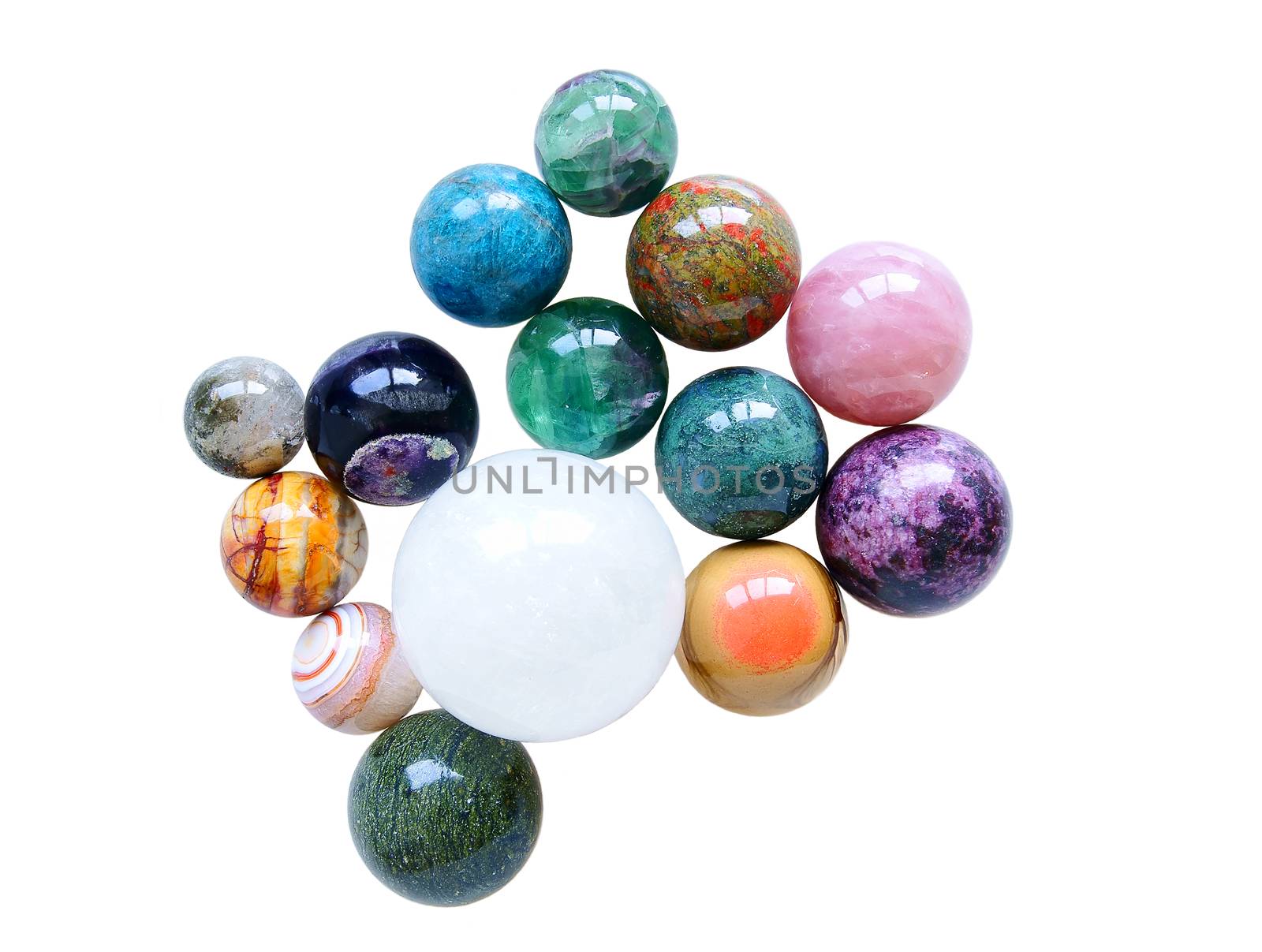 Several natural mineral stone polished sphere balls