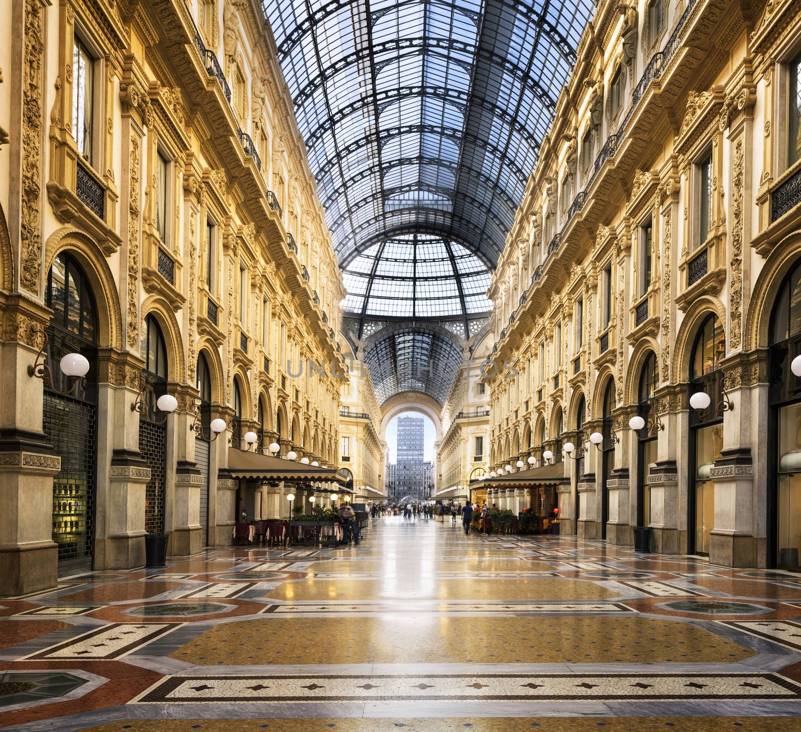 MILAN, ITALY - AUGUST 29, 2015: Luxury Store in Galleria Vittorio Emanuele II shopping mall in Milan, with tasted Italian restaurants