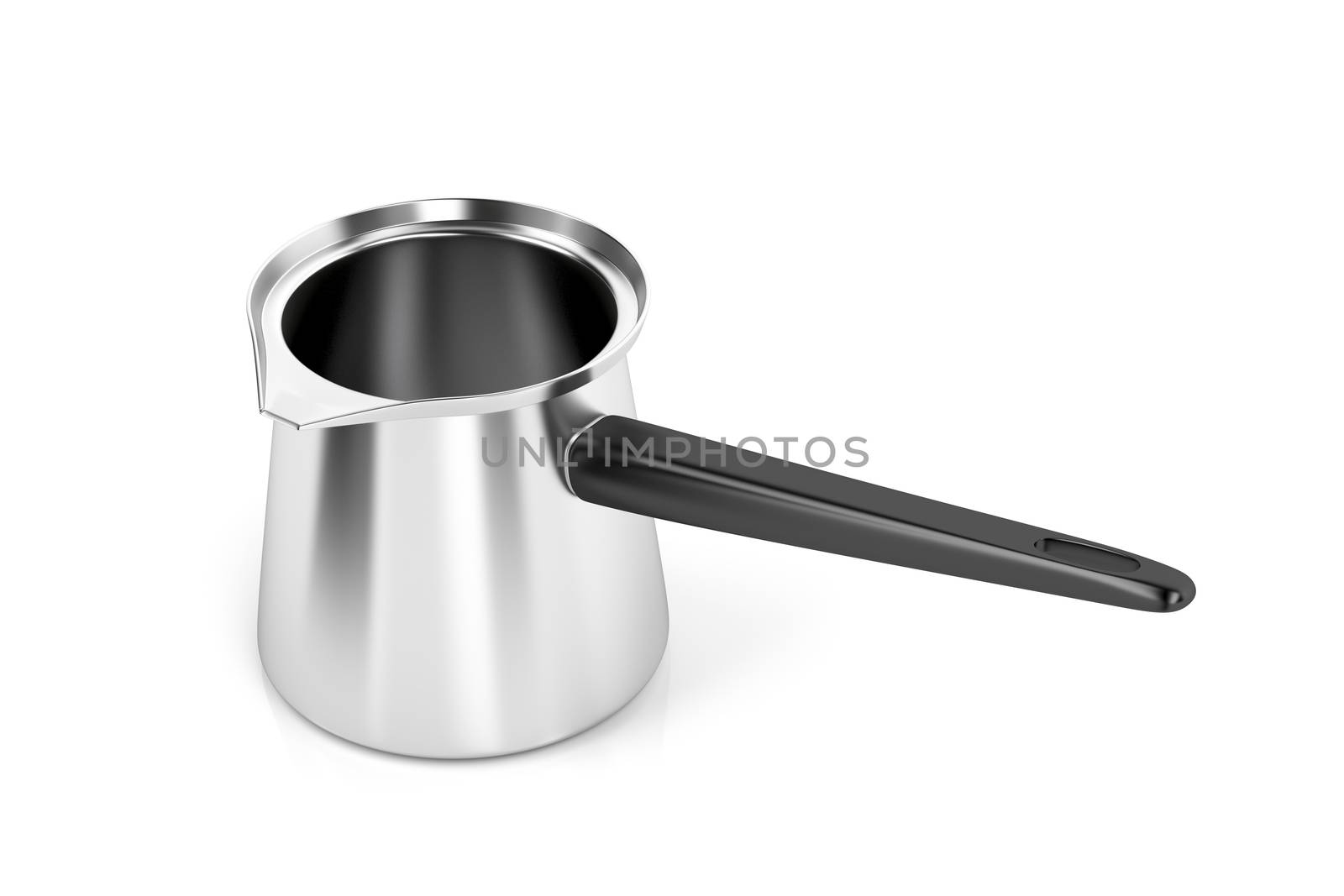 Silver coffee pot on shiny white background