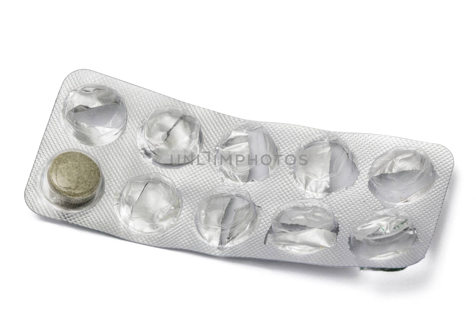 Used  blister pack with pills, isolated on white background, with clipping path
