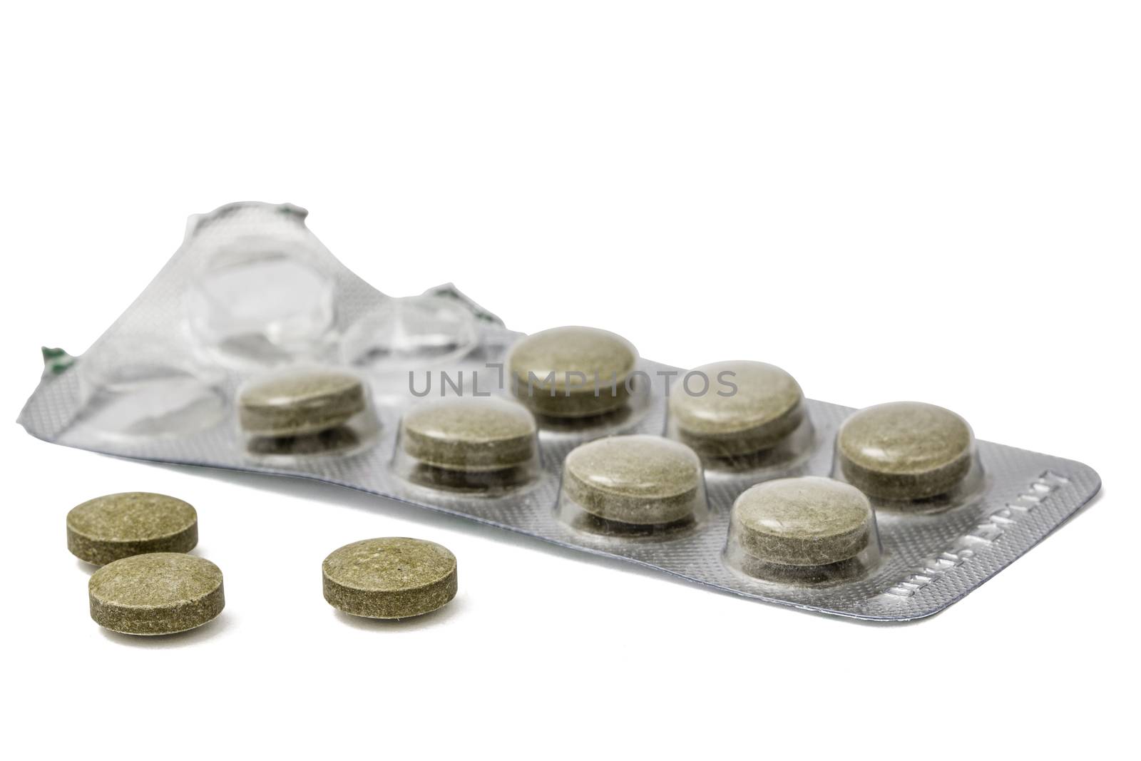 Used  blister pack with pills, isolated on white background, with clipping path