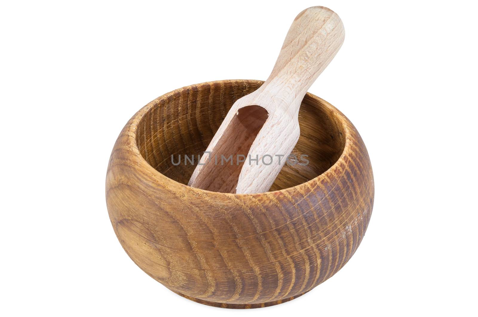 Empty wooden bowl with scoop by mkos83