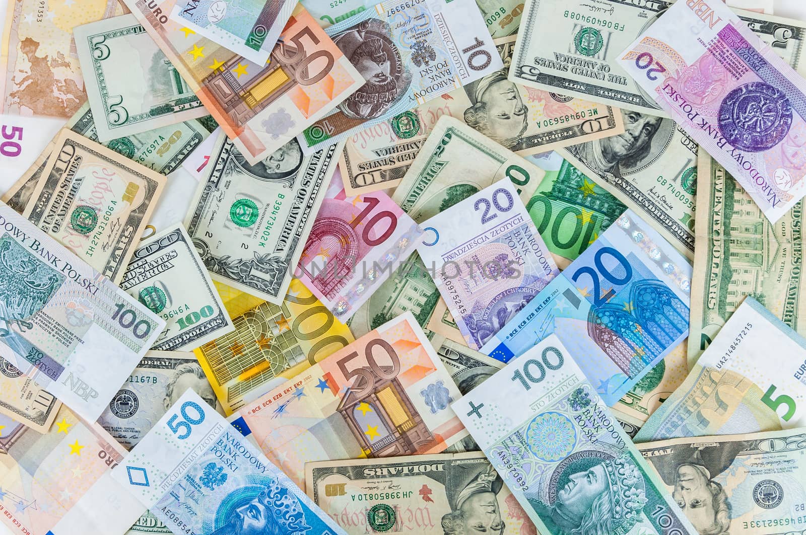 Dollar, euro and polish zloty money background by mkos83