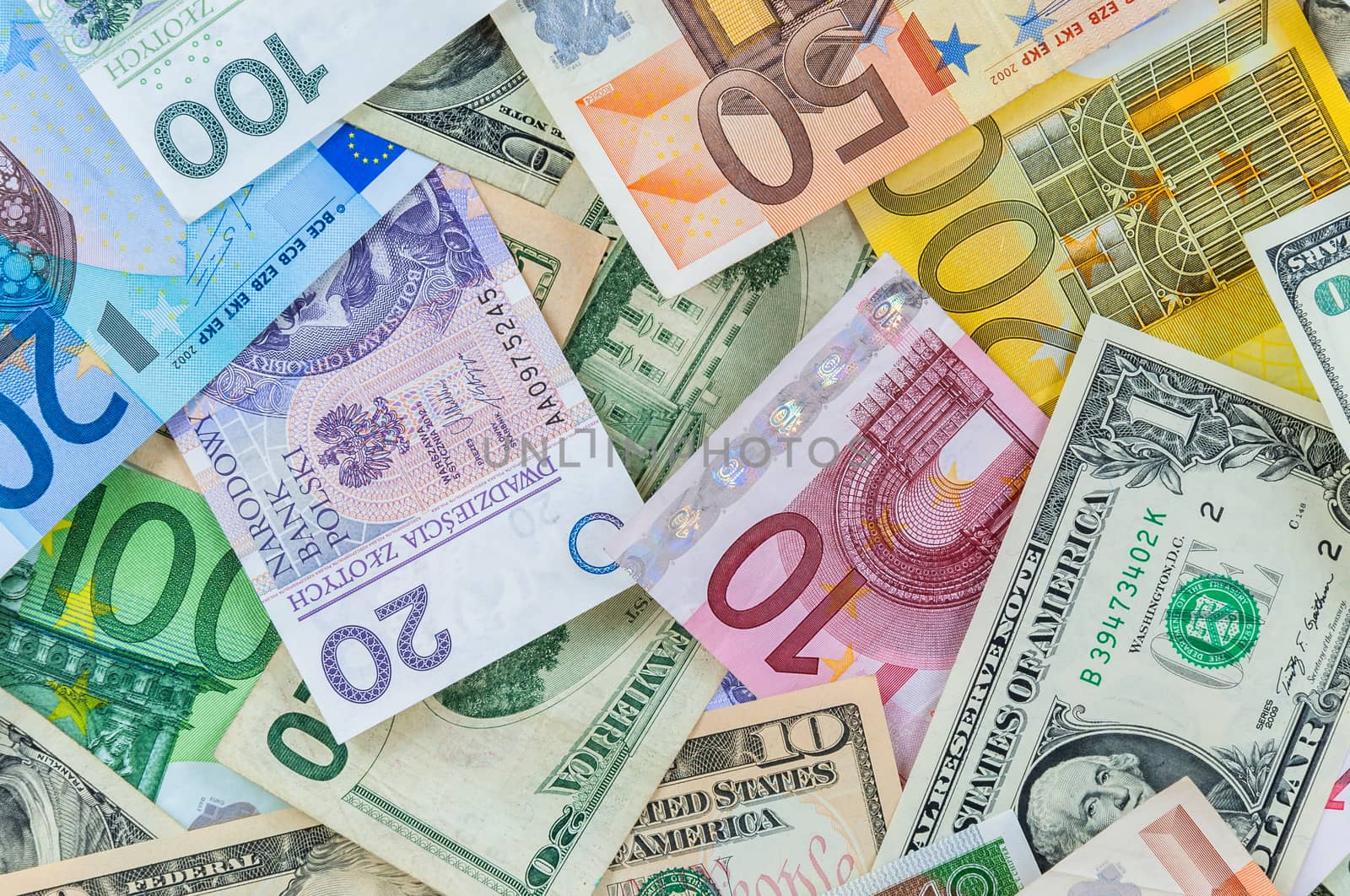 Dollar, euro and polish zloty money background by mkos83