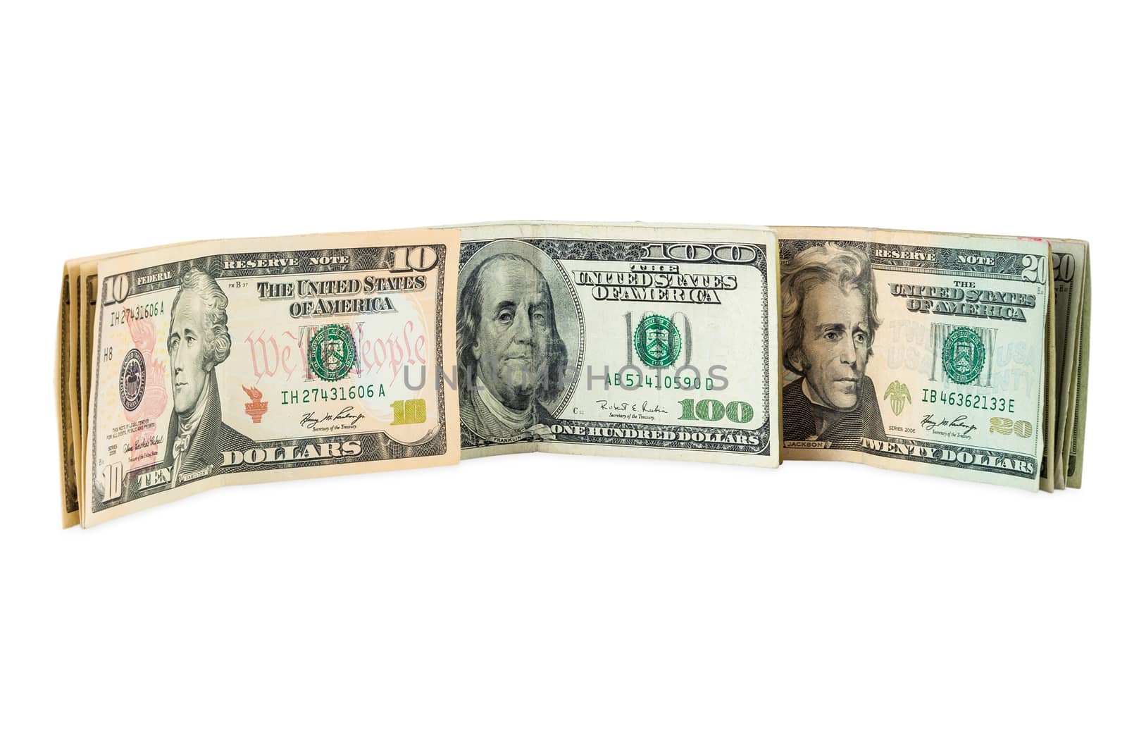 Dollar banknotes on white background by mkos83