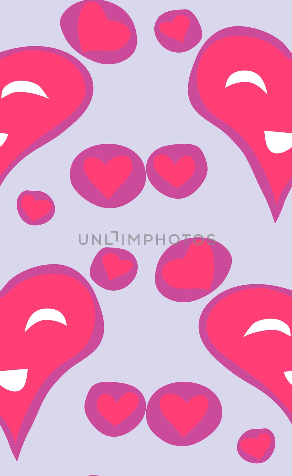 Seamless pattern of pink smiling valentine hearts over blue