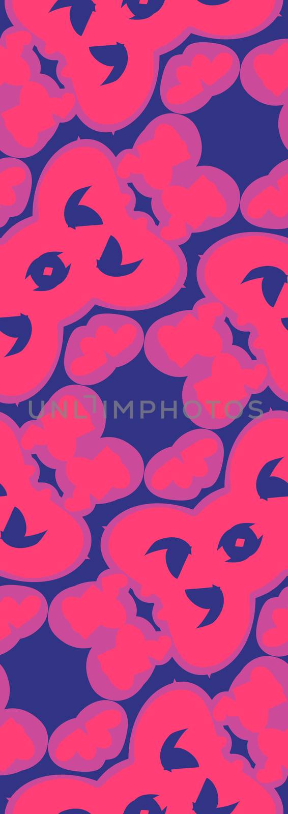 Random pink and purple shapes in repeating blue background pattern