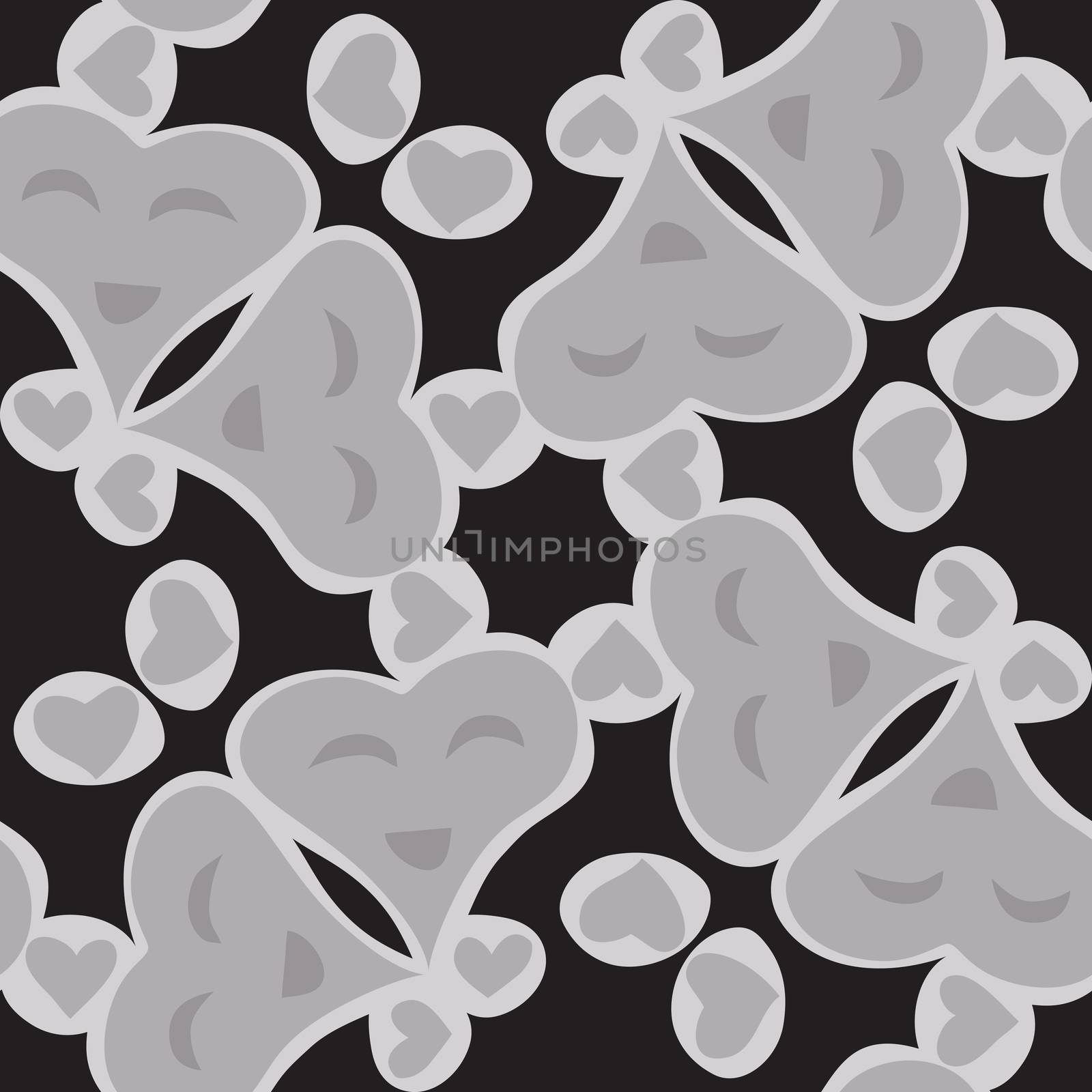 Tiled pattern of seamless valentine heart shapes with black background